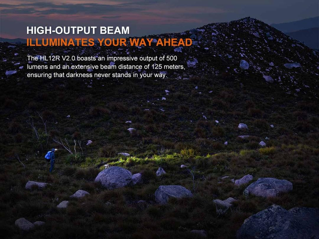 FENIX HL12R V2.0 Rechargeable Headlamp - Aluminum LED Red Light - 500 Lumens & Four Bright Levels - USB Type-C Charging & 112 Hrs Working - Security Torch for Camping, Hiking & Outdoor Adventures Gray - Grey image number 6