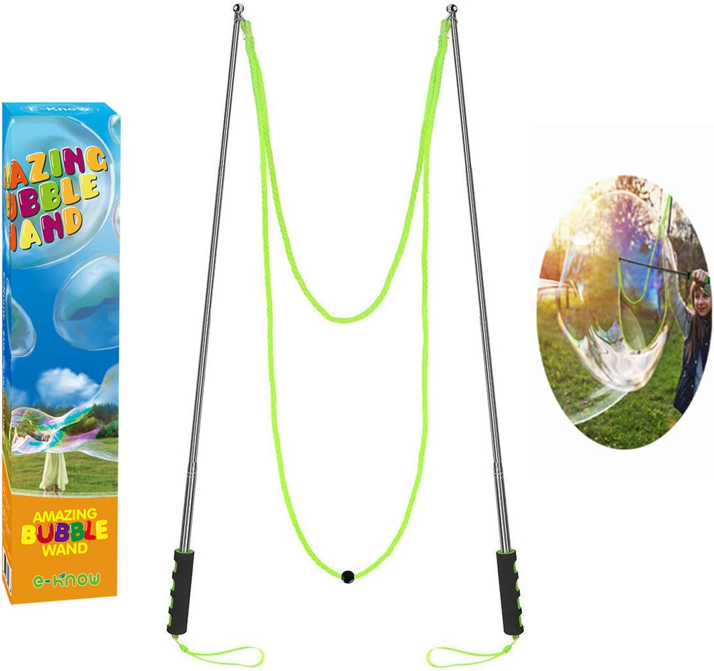 E-Know Bubble Wand,Stainless Steel Giant Bubble Wand Outdoor Toy for Kids Telescopic Design, Bubble Toys for Party, Works Best Bubbleventi Bubble Mix image number 1