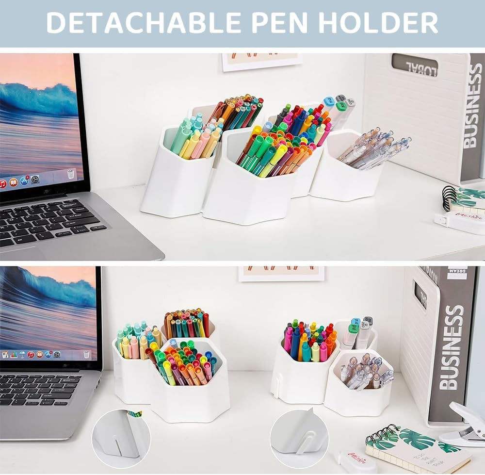 Multifunctional Desk Organizer with 6 Compartments &ndash; Oblique Pen & Makeup Brush Holder, Adhesive Wall-Mounted Pencil Cup for Office, School, Art & Home Use (White) image number 4