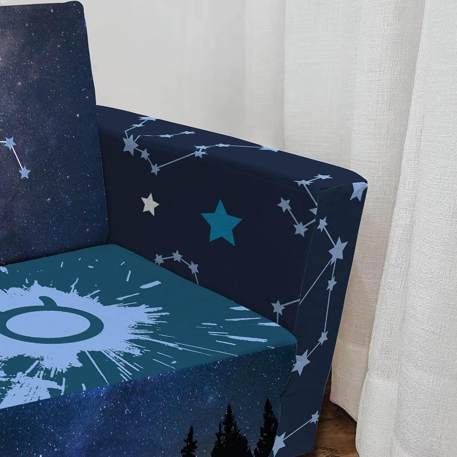 Fond + Found Kids Sofa - Zodiac Sign Toddler Couch, 2-In-1 Convertible to Lounger, Starry Sky Flip Out Chair & Sleeper, Zodiac Gifts for Girls Boys