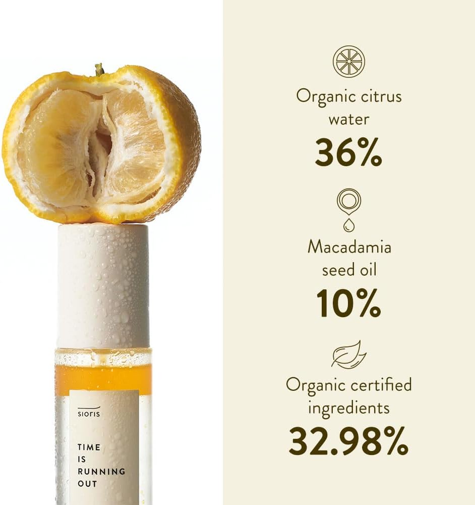 Sioris Time Is Running Out Mist (Organic, Vegan), Glass Skin Face Mist for Sensitive Skin, Jojoba Oil for Moisture Lock, Enriched Citrus Water Rejuvenates Glass Veil Finish image number 2