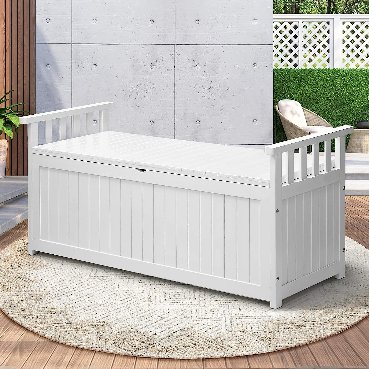 LI LIVSIP 200L Outdoor Storage Deck Box Bench, Waterproof & Lockable Large Storage Box Container Bench with Wheels & Handle for Cushion Pillow Toys Garden Tools, White image number 4