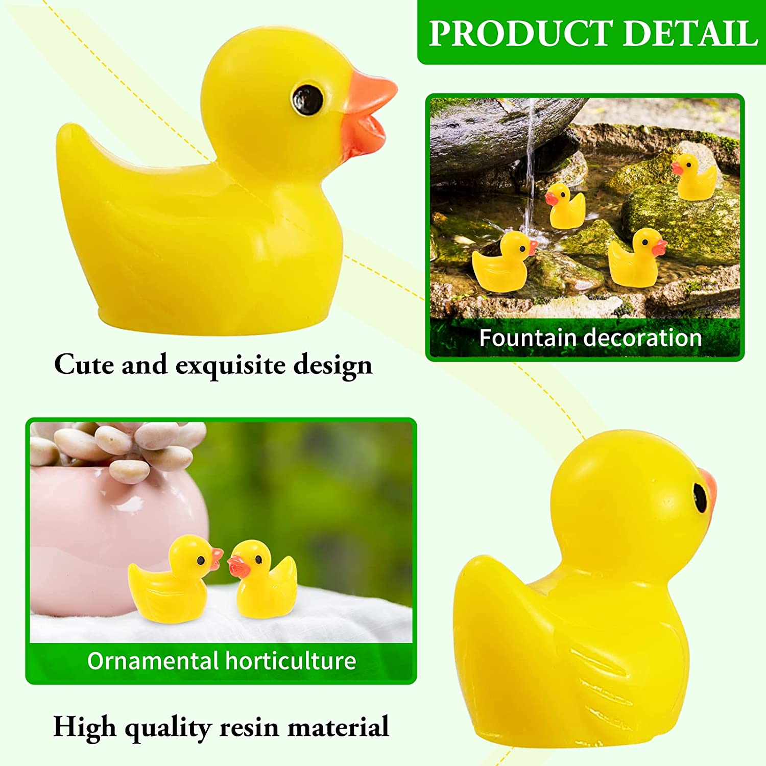 100 Pcs Mini Resin Ducks Bulk Tiny Set for Potted Miniature Decoration Garden Dollhouse Cake DIY Slime Kit Craft Charms Party Toys Yellow