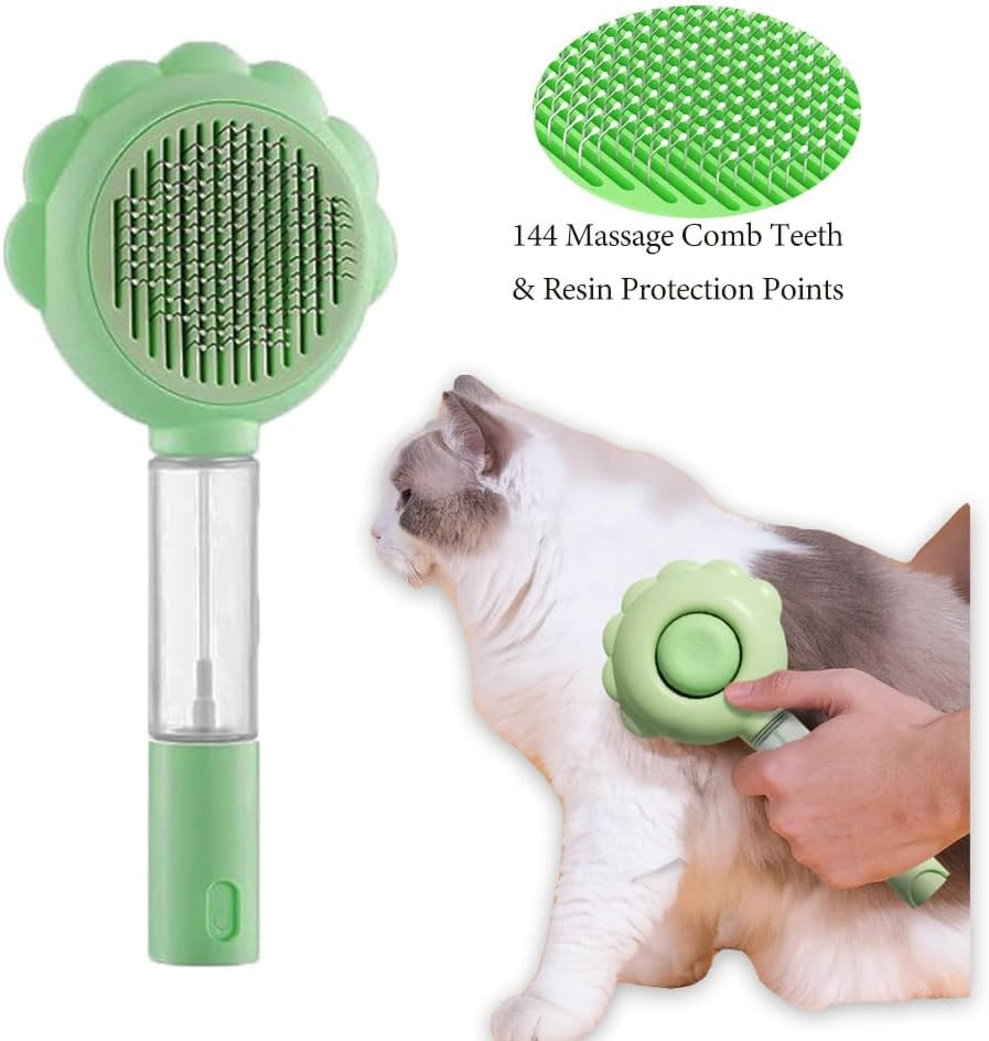 Spray Cat & Dog Brush for Shedding &ndash; Vamotto Self-Cleaning Pet Grooming Brush with Water Spray & One-Click Hair Release for Long/Short Haired Animals (Green) image number 6