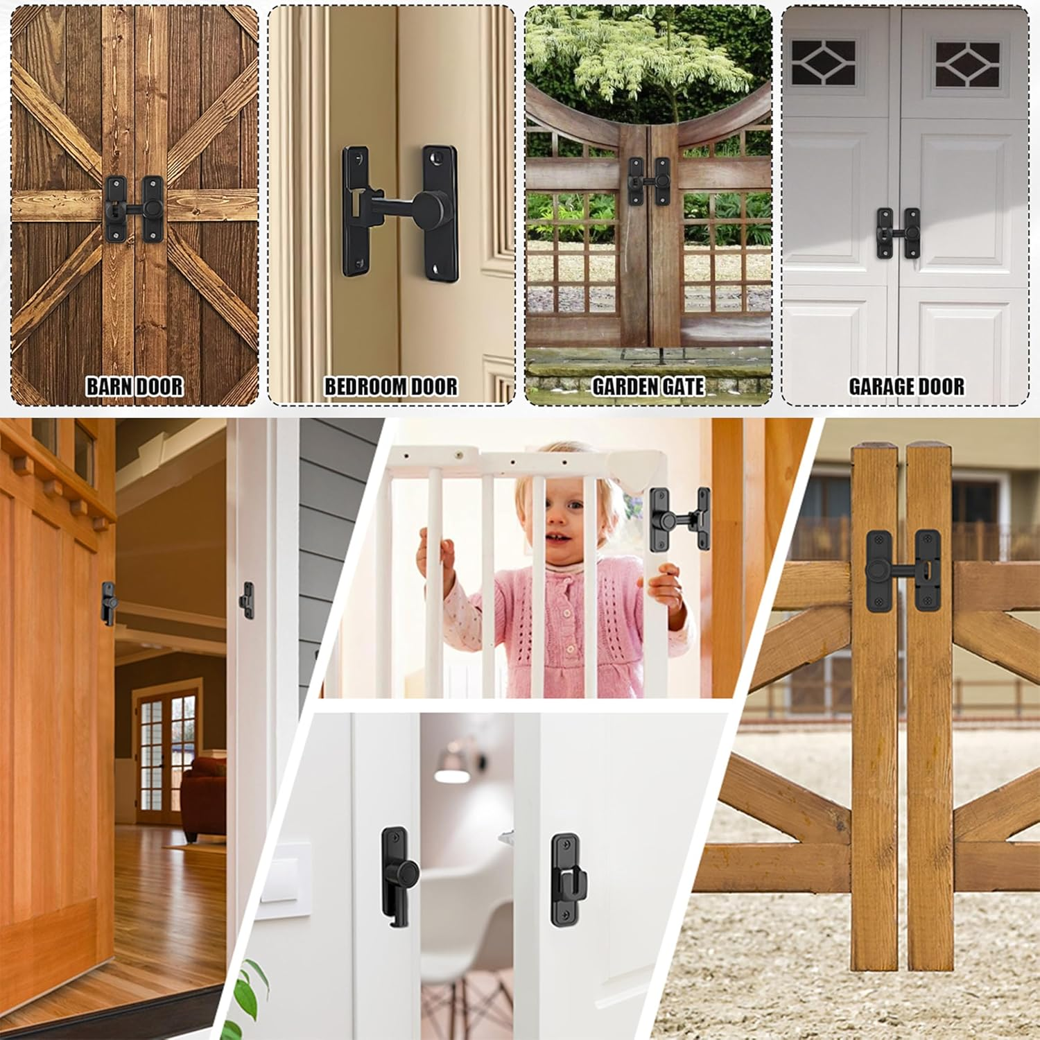 Barn Door Lock,Sliding Barn Door Lock Hardware,90/180 Degree Locks for Barn Doors,Anti-Theft Buckle- Anti-Theft Flip Gate Latches for Bathroom,Garage,Garden,Fence,Cabinet,Window(Black) image number 6