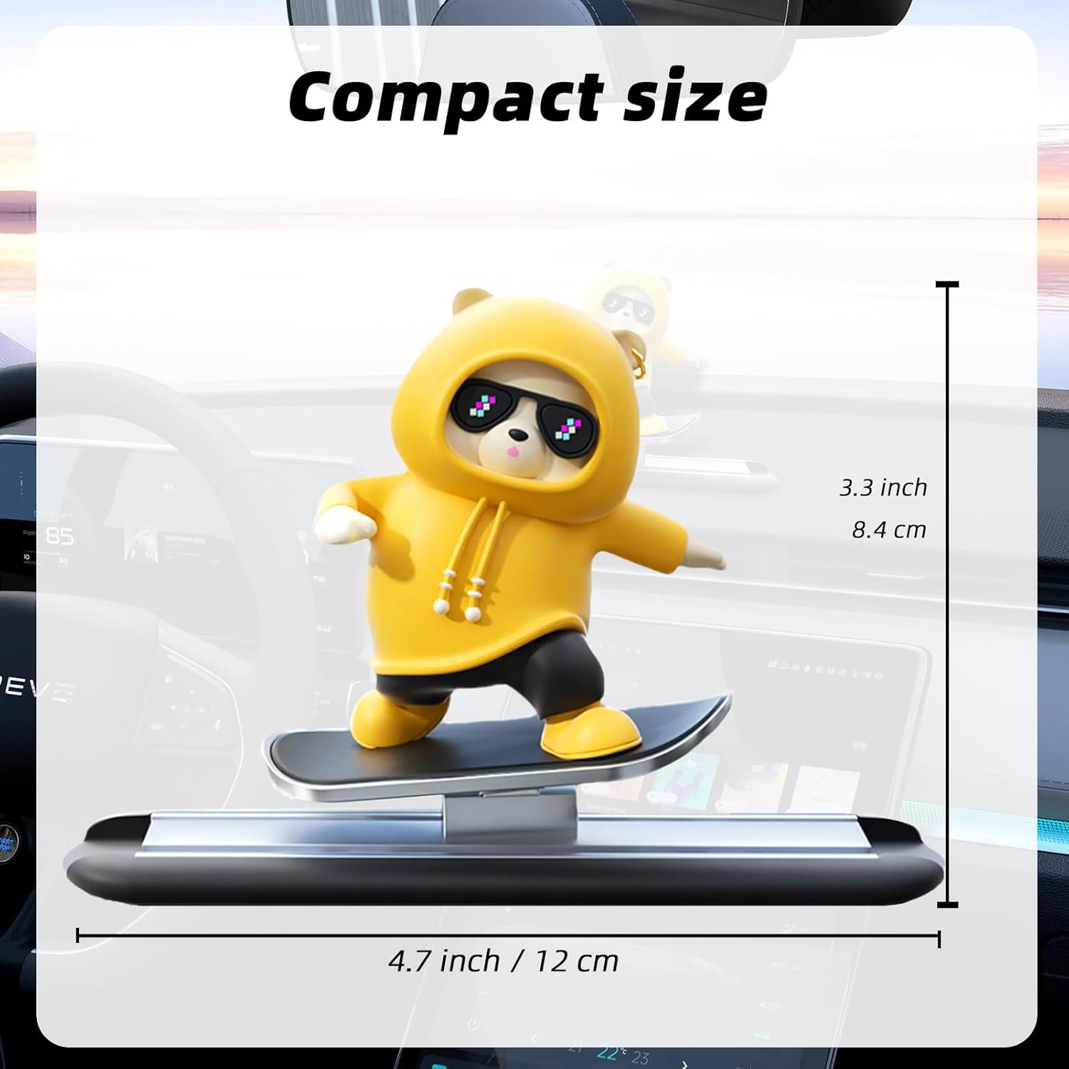 Valentine Gifts for Men,Yellow Skateboard Bear Car Decor Bobblehead Car Dashboard,Yescoo Car Dashboard Accessories,Funny Cut Gifts for Women Men Boyfriend Girlfriend Car Swinging Ornament - Universal image number 4