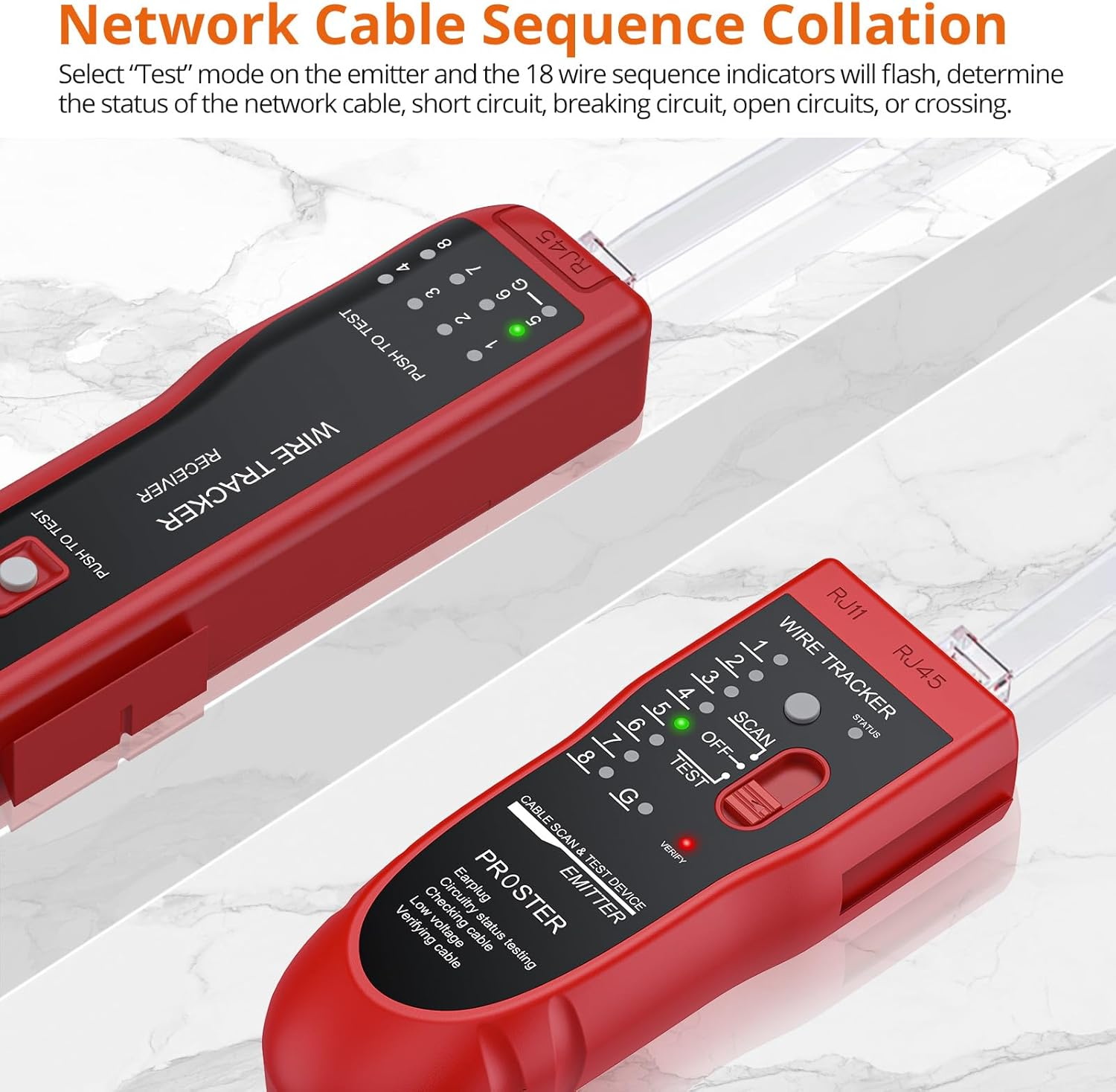 Proster Wire Tracker RJ11 RJ45 Finder Ethernet LAN Multifunction Toner Tracer Network Cable Collation Telephone Line Tester Continuity Checking (Red) image number 1