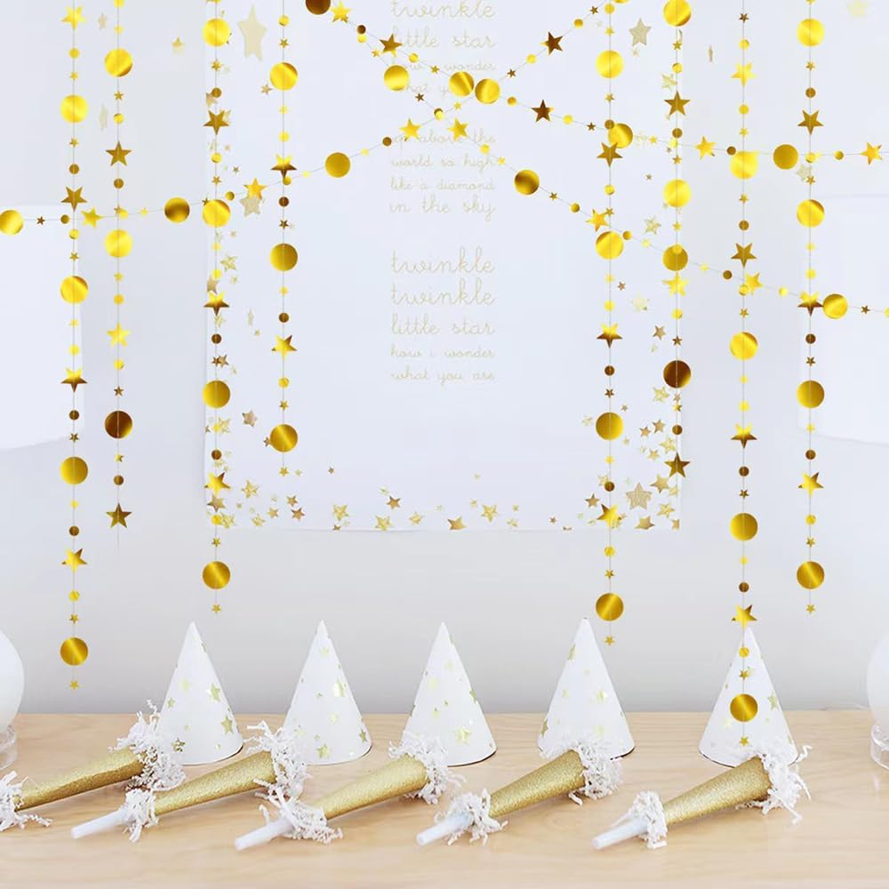 （48Pcs 156Inch） * 3 String Twinkle Little Star Party Garlands Glitter Hanging Moon Stars Decorations Banner Backdrop Decor for Ramadan Wedding Xmas Birthday EID Graduation (Gold) image number 6