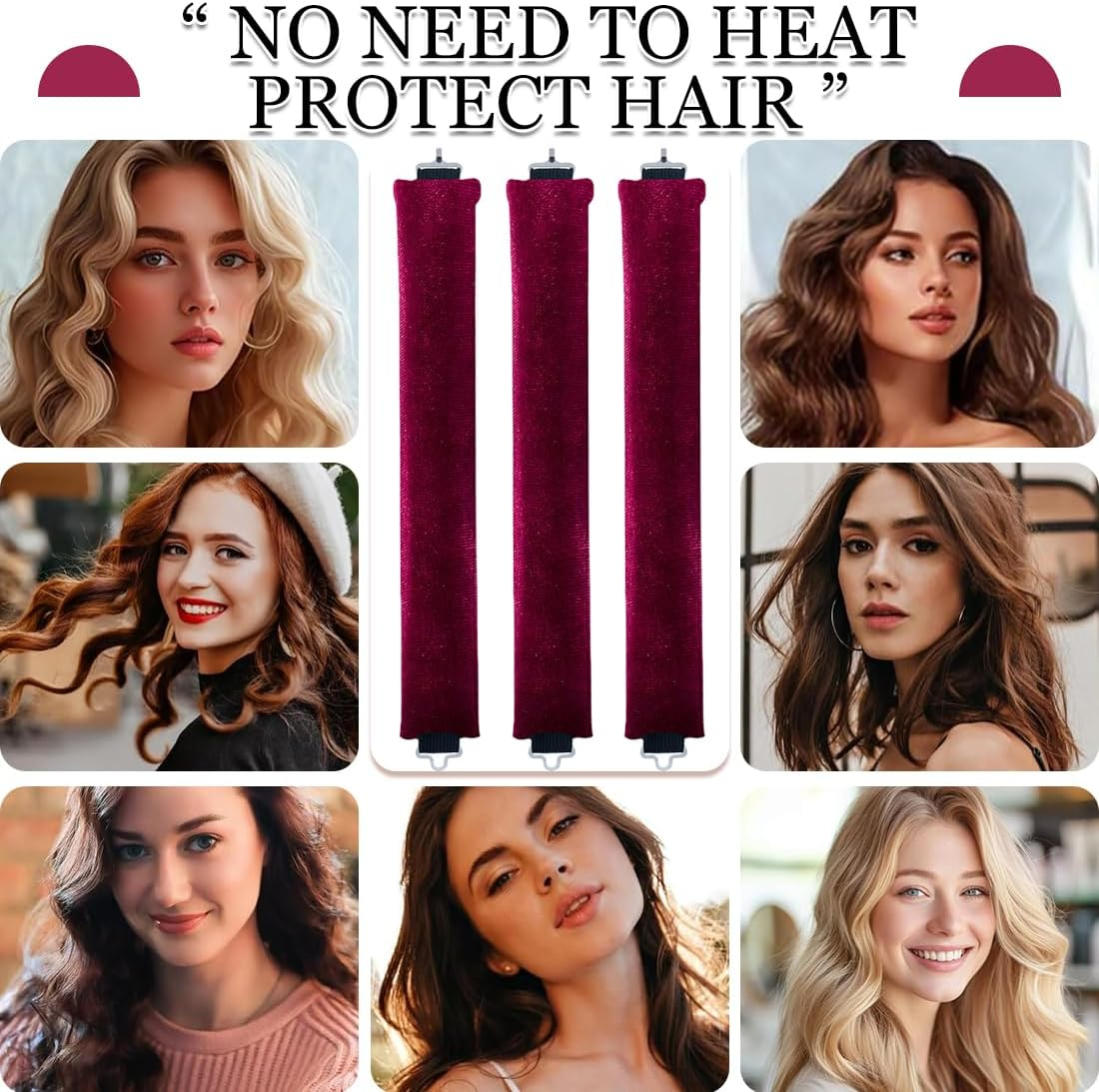 Heatless Curls Band, 3 Pieces, Heat-Free Curlers, Brown, Heatless Curls Set, Soft Velvet, Overnight Blowout Curls without Heat image number 5