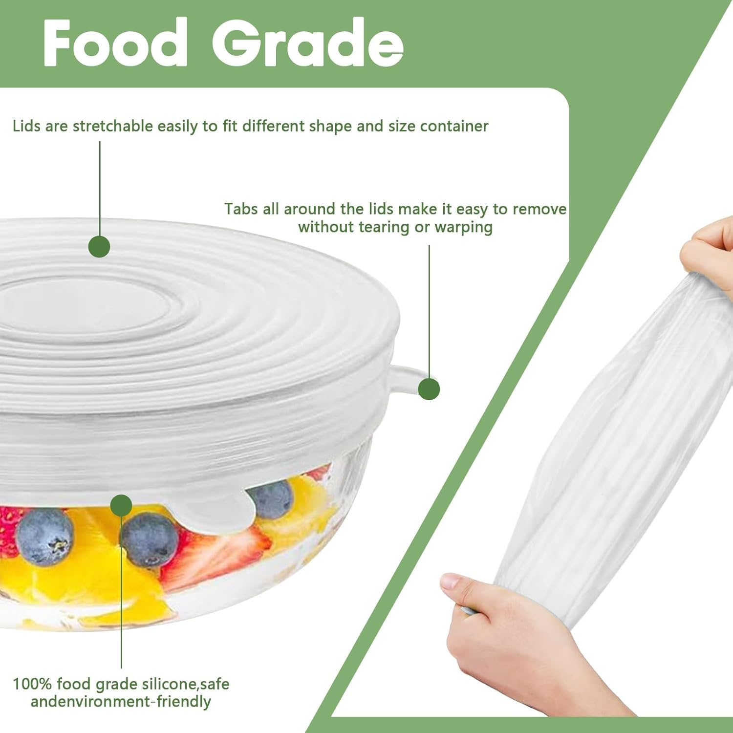 Reusable Silicone Stretch Lids for Food Storage &ndash; Elastic Bowl Covers Fit round & Rectangle Containers, Jars, Cups &ndash; Heat-Resistant, Dishwasher Safe, Premium Kitchen Gadgets (7-Piece Set) image number 5