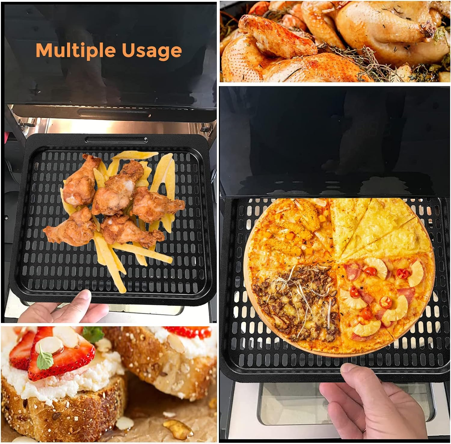 Air Fryer Cooking Tray for Instant Vortex Plus10 Qt, 2 PCS Food Grade Nonstick Replacement Rack Parts Grill Pan Crisper Plate for Powerxl Chefman Innsky CROWNFUL 10.6Qt Air Fryer Oven, Dishwasher Safe image number 3