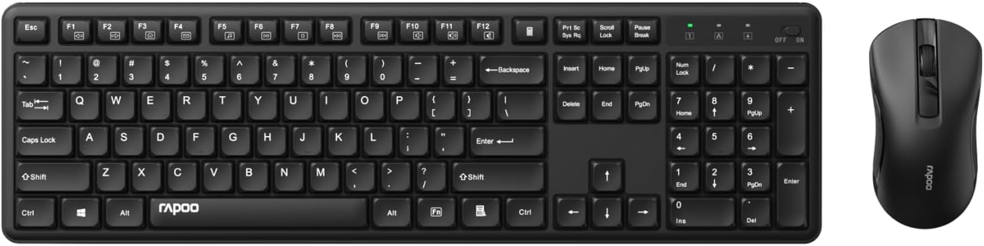 Rapoo X2100 Quiet Wireless Keyboard and Mouse Combo, 2.4Ghz USB Receiver, 12 Multimedia Keys, Spill-Proof, Full-Sized, Compatible with PC, Laptop, Black image number 1