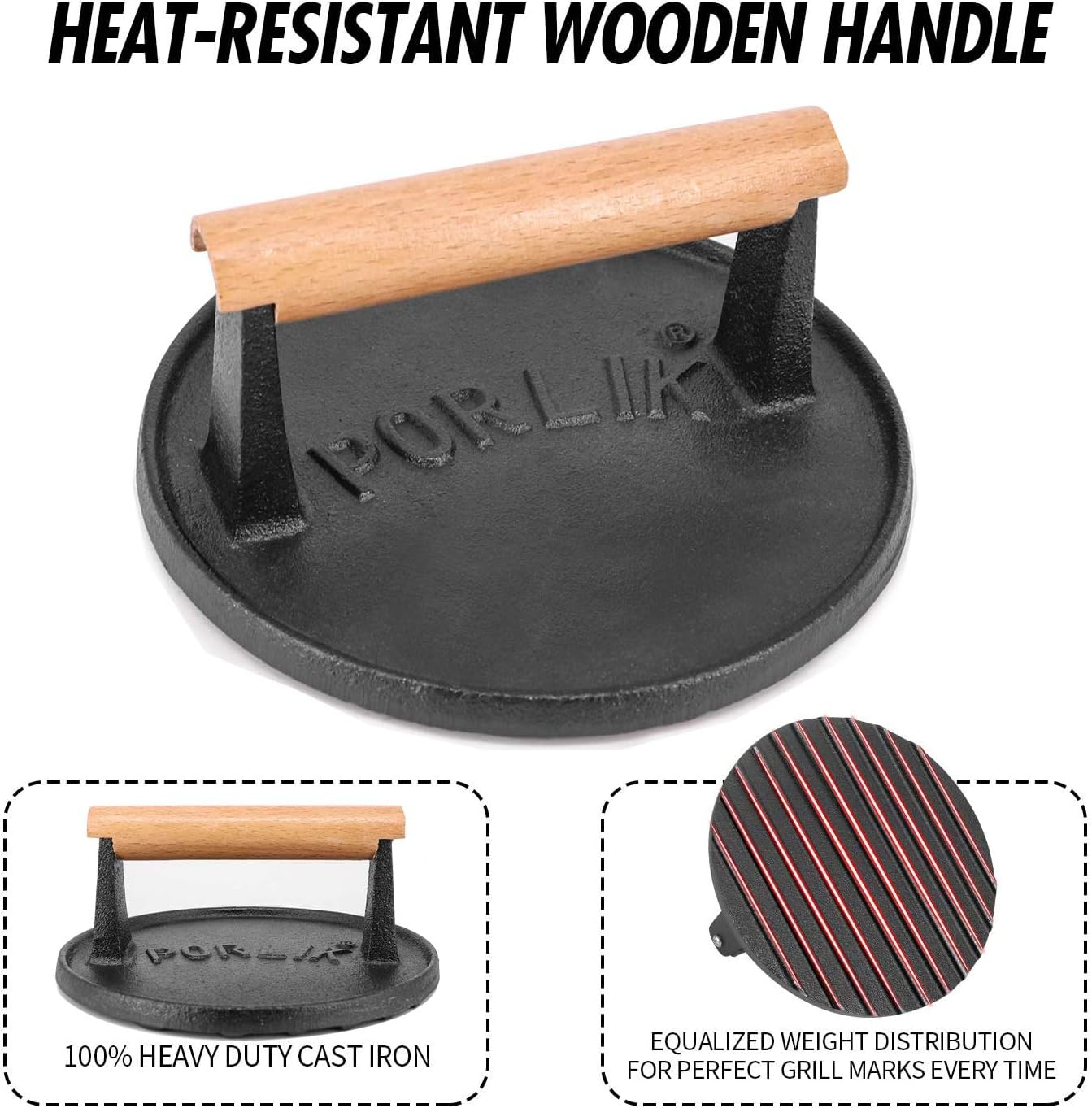 Cast Iron Hamburger Press - Heavy-Duty Patty Maker Burger Meat Press Mold with Wooden Handle,6.9-Inch Round image number 1