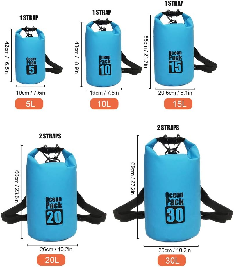 Dry Bag with Straps 500D PVC Storage for Rafting Camping Kayaking Swimming Traveling Surfing Tear- Roll-Top Closure System Adjustable Belts Shoulder -Body image number 5