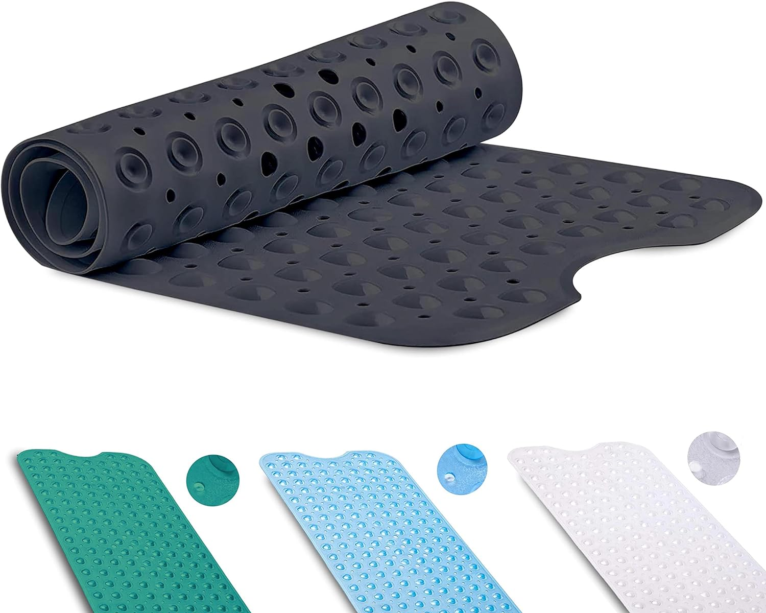 Non-Slip Bath Mat with Suction Cups, GVTECH 100X40Cm/40X16In Extra Long Bathtub Mats | Anti-Mould, Machine-Washable, Latex-Free | Shower Mat Ideal for Elderly & Children (White)