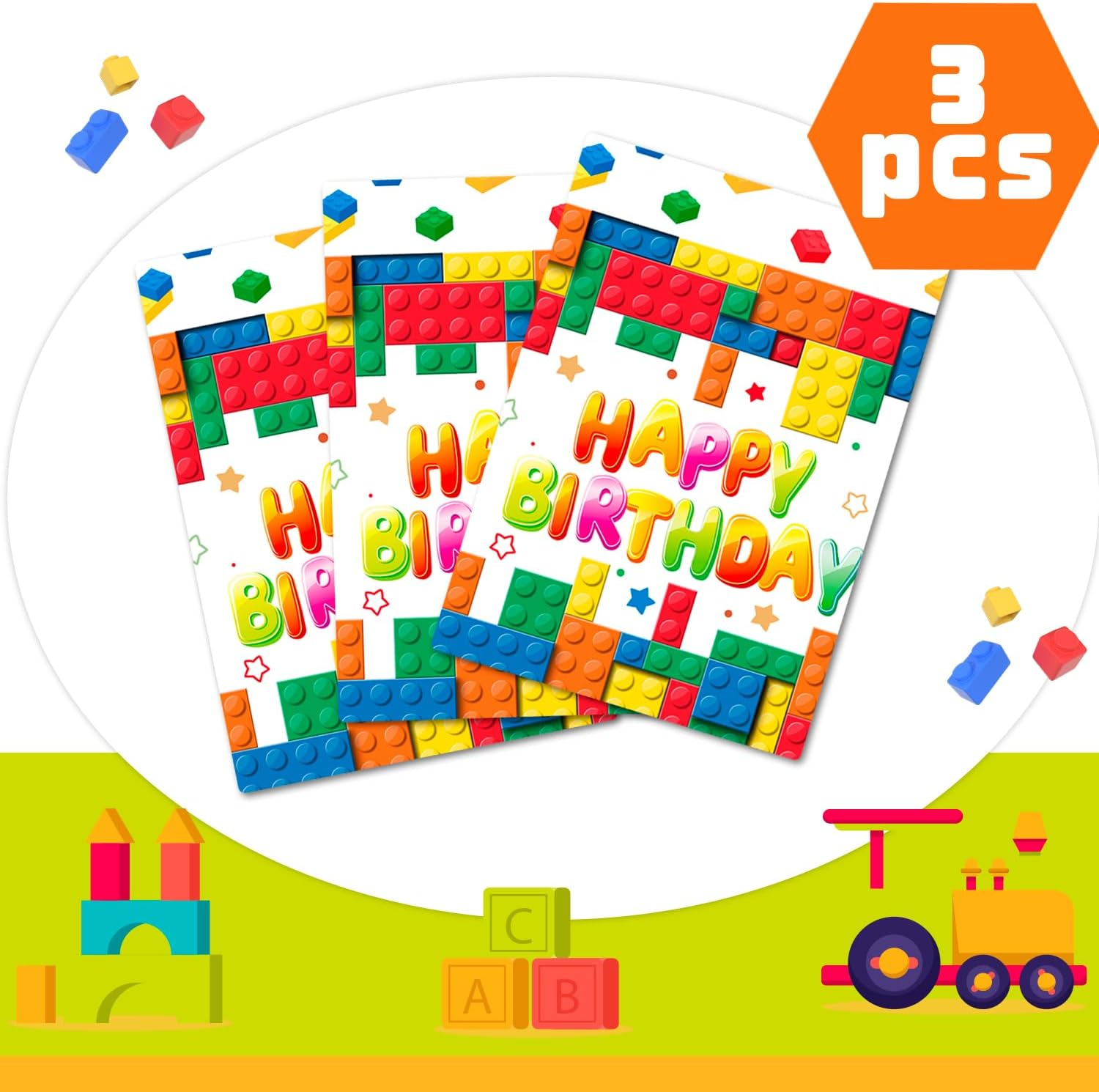 Building Block Party Tablecloths, 3Pcs Building Block Party Decorations Tablecloths Set - Building Blocks Tablecloth, Table Cover for Birthday Supplies image number 3