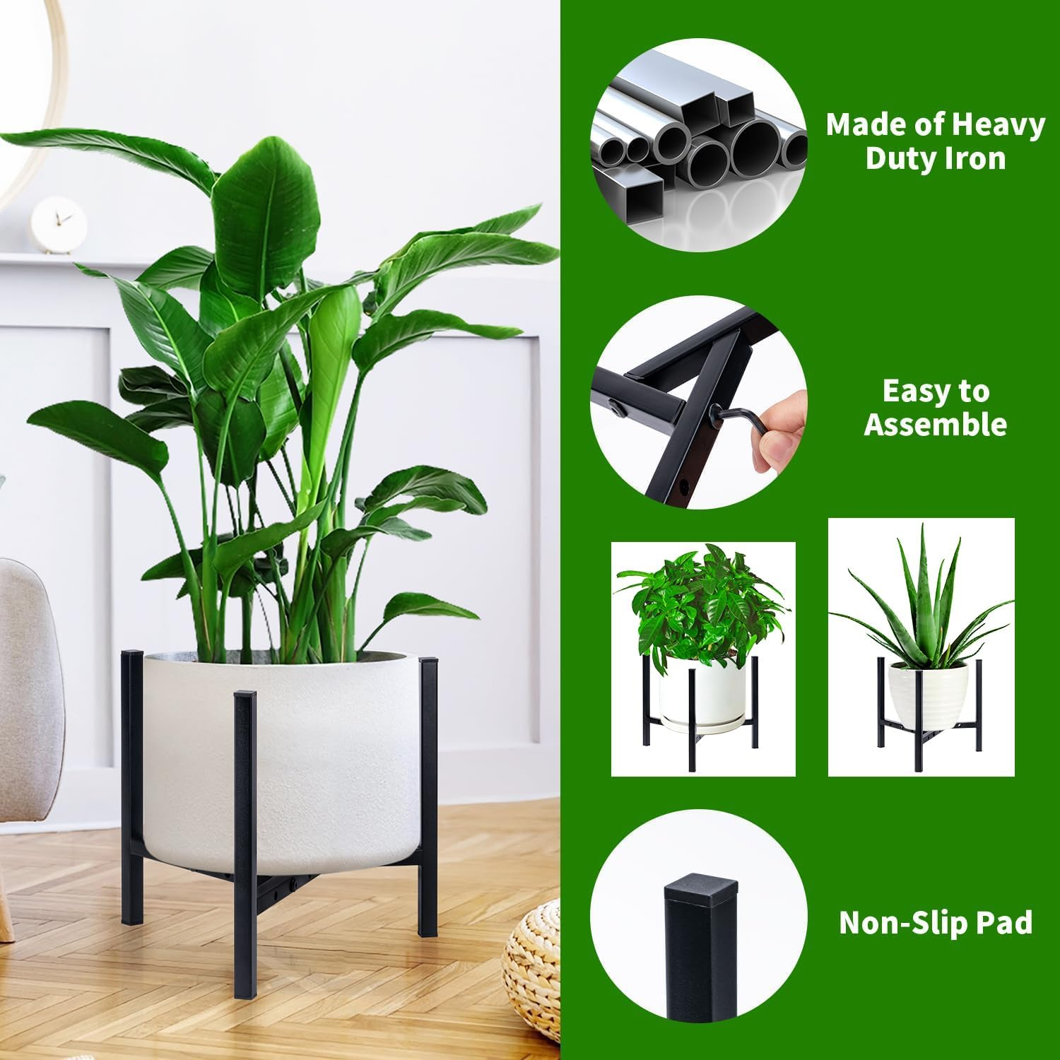 Plant Stand Indoor Adjustable，Small Plant Stand，Heavy Duty Stable Plant Pot Flower Holder Indoor Outdoor Corner,Plant Holder,Black Plant Stand， Fit 8 to 14 Inch Pots，Pot Plant Not Included image number 2