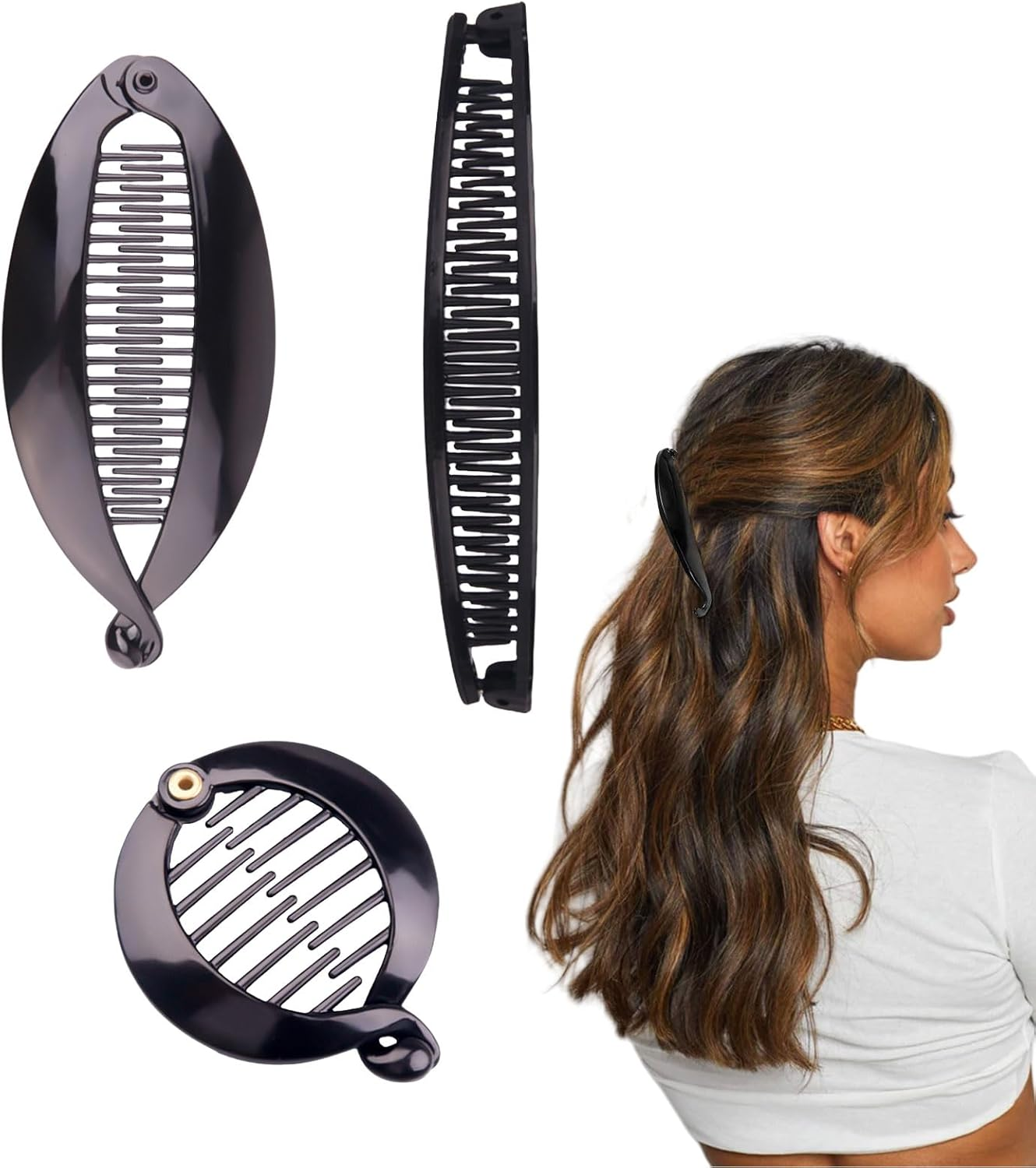 EUYKQNOI Pack of 3 Banana Clip Thick Hair, Banana Clip Hair, Banana Hair Clips, Vintage Fishtail, Hair Clip Women, Hair Clips Girls, Banana Hair Clips Women for Ponytail, High Stec image number 3