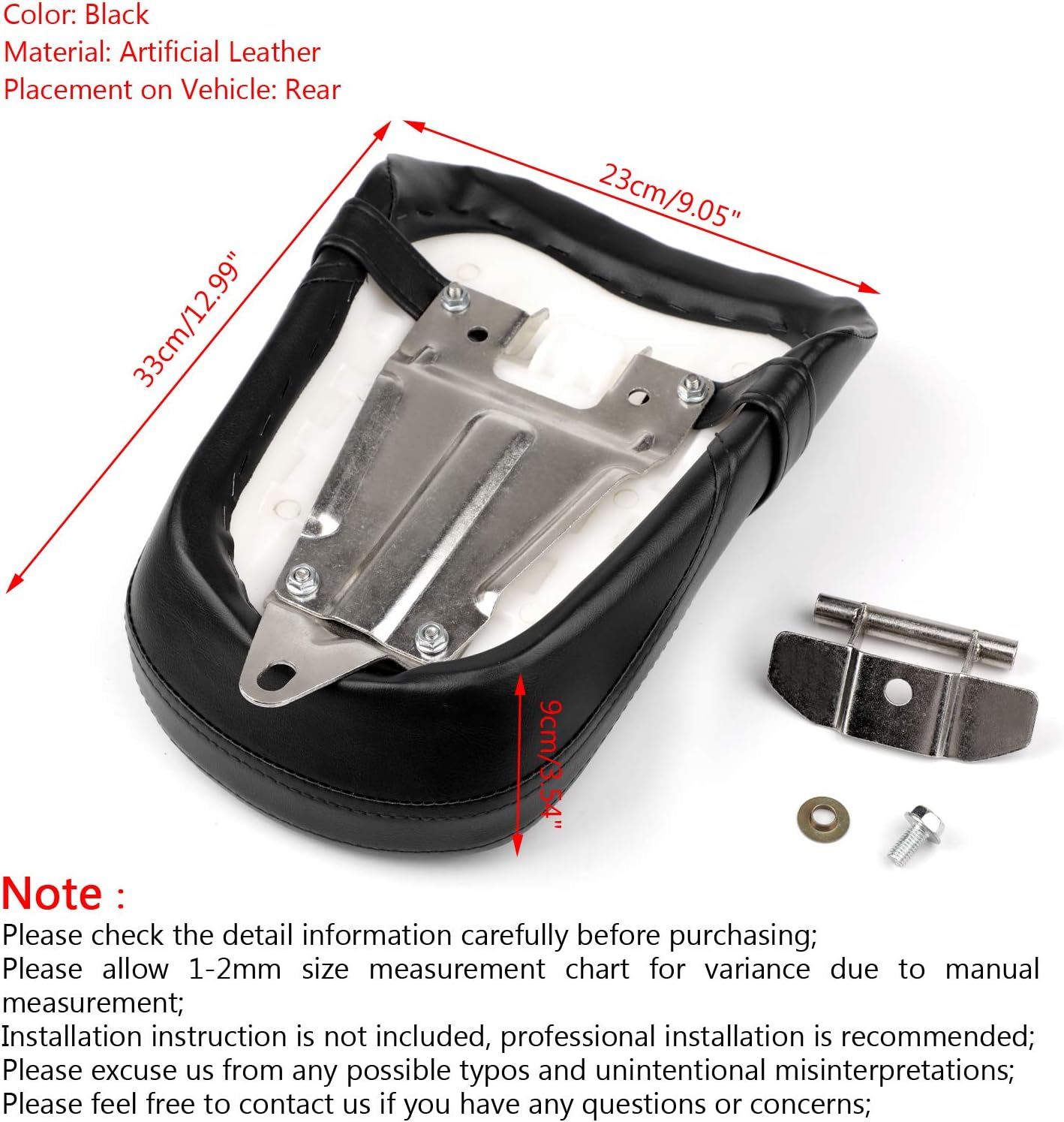 Areyourshop Motorbike Rear Passenger Seat, Motorcycle Passenger Rear Seat Leather Pillon Seat Cushion Replacement for K-A-W-A-S-A-K-I Vulcan 650 VN650 2015 + image number 4