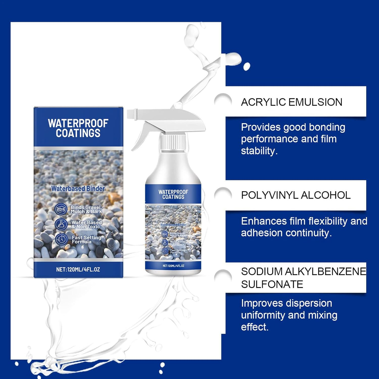 Mulch Glue,Easy Hold Rock Glue | Sealer Spray Stabilizer Waterproof Fast Drying 120Ml for Outdoor Driveway Playground image number 5