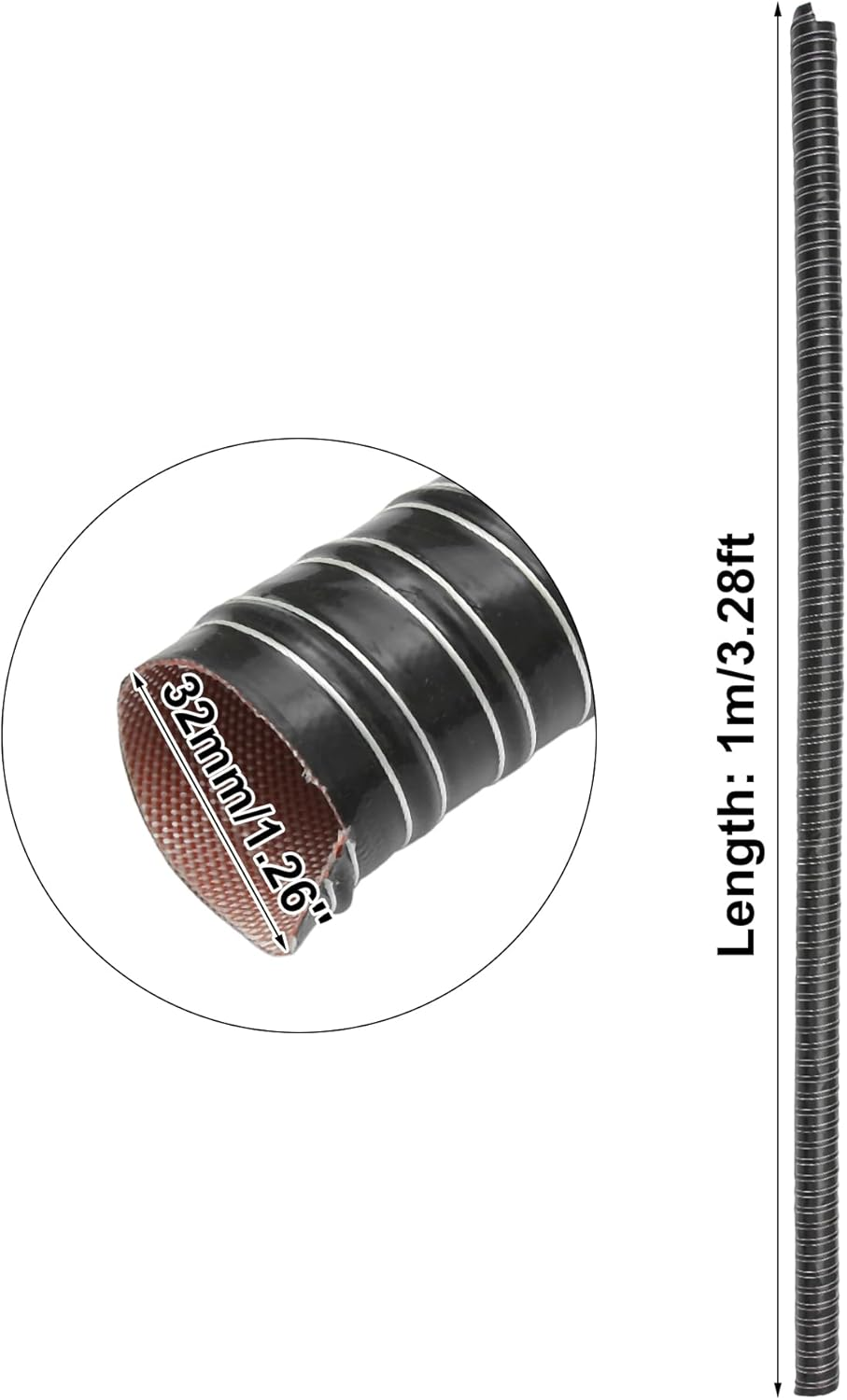 X AUTOHAUX 3.28FT 1.26'' Flexible Silicone Air Ducting Hose Dryer Vent Hose for Air Duct Fan Systems,Hot Cold Car Engine Intake Braking Black