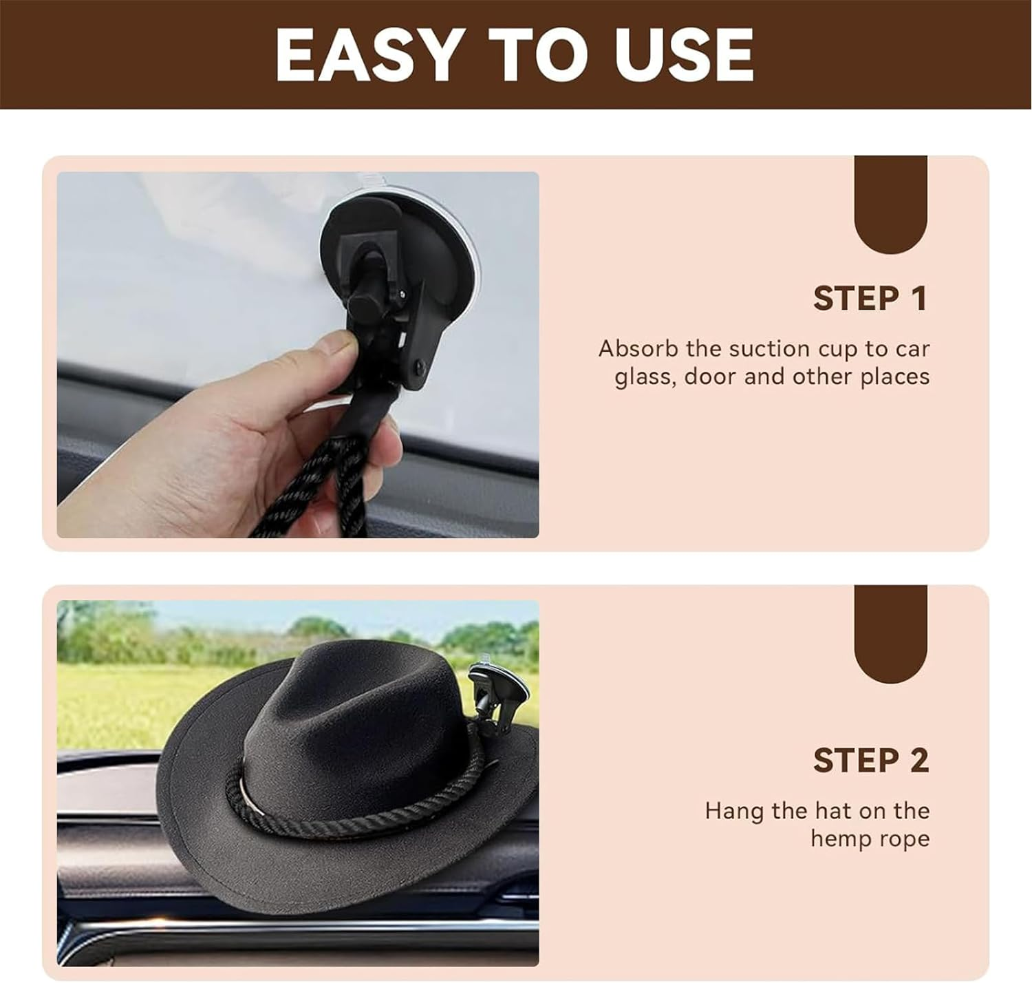 HKYLRAT Hat Mount for Your Vehicle,Cowboy Hat Mounts for Truck, Handmade Rope Cowboy Hat Rack for Pickup Truck and Home image number 2
