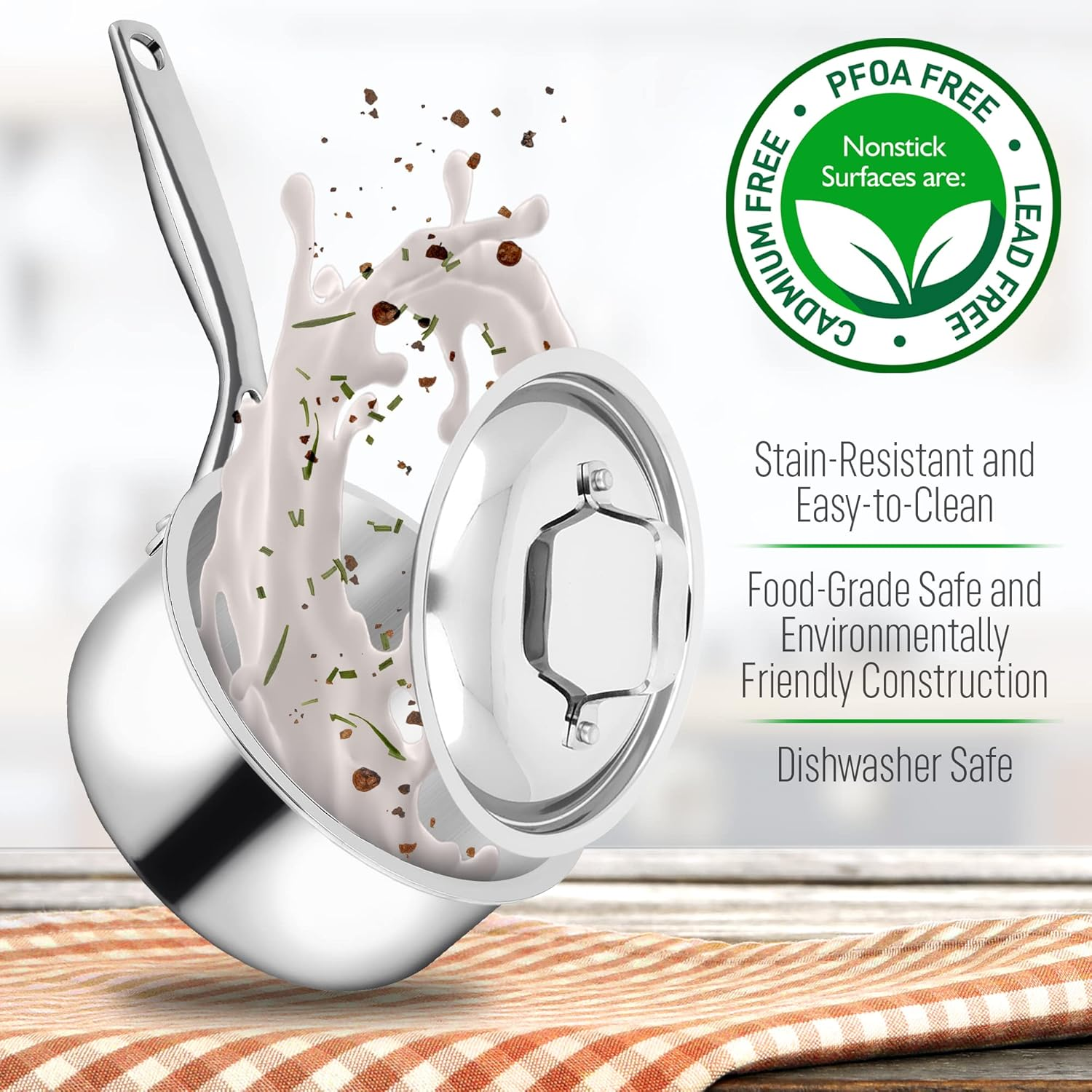 1.5-Quart Saucepan with Lid - PFOA/PFOS Free Stainless Steel Stain-Resistant Sauce Pot Kitchen Cookware W/Satin Interior, Polished Exterior, Hollowed Cast Handles - Works W/Model NCSSX45 image number 3