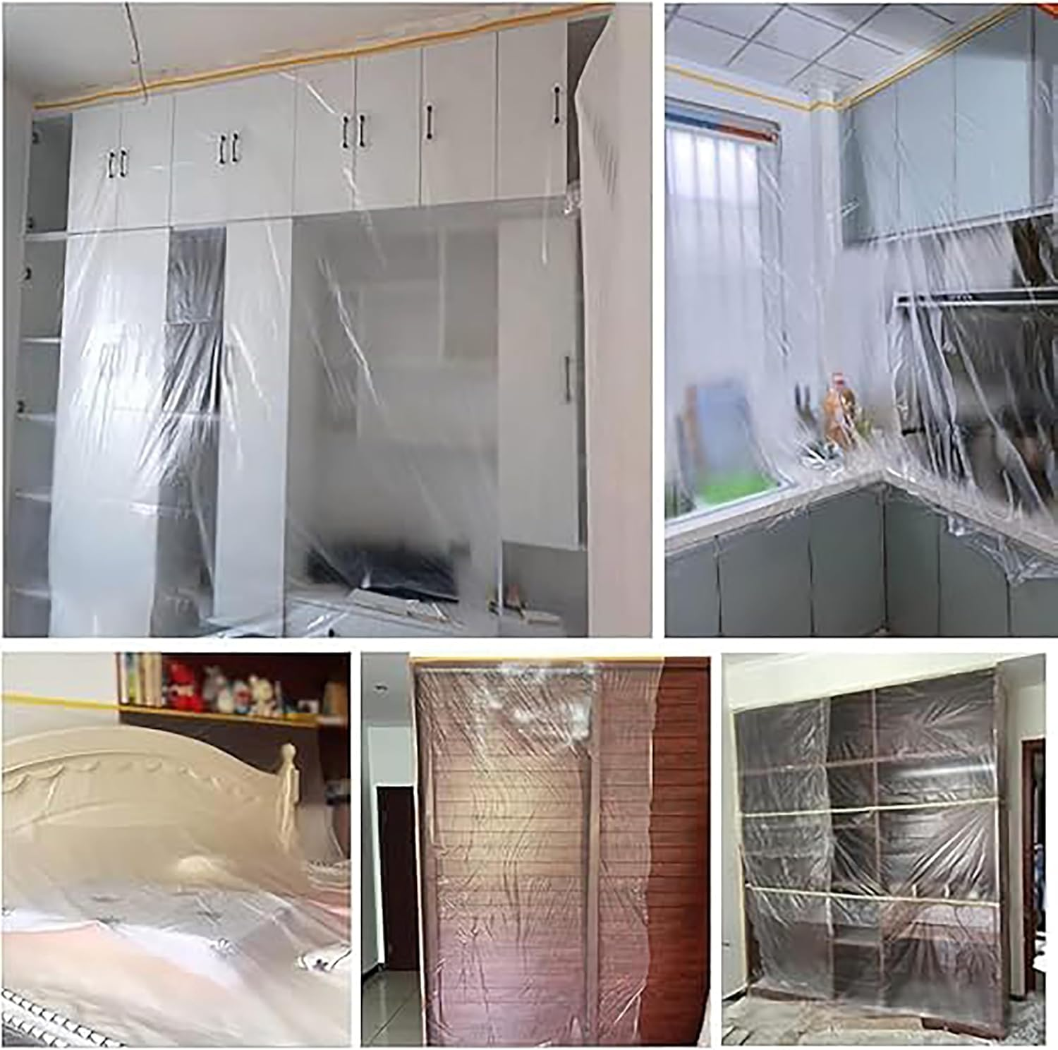 1Roll Plastic Drop Cloth Plastic Sheeting, 0.55X20M Dust Sheets Roll Plastic Masking Film Rolls Drape Masking Film, Adhesive Dust Sheet Roll for Automotive Painting Covering image number 5