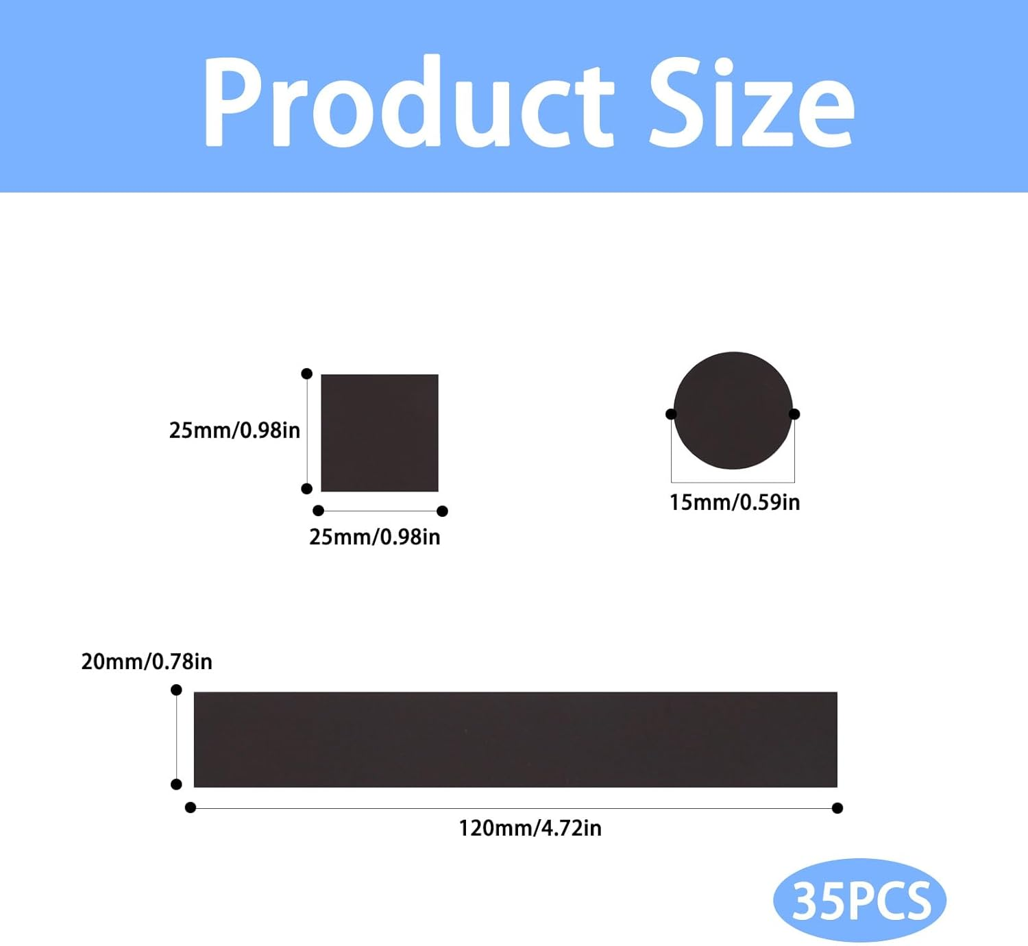 35 Pcs Magnet, Self-Adhesive Magnetic Tape with Adhesive Backing, Rubber Soft Magnetic Sheet Magnetic Strip, Suitable for Handicraft DIY, School, Office and Home Heavy-Duty Adhesive Magnets image number 4