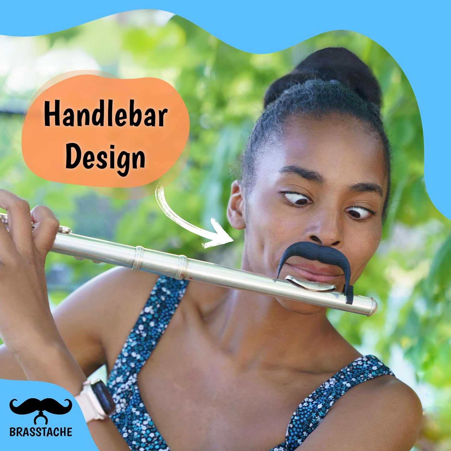 Brasstache the Original Flute-Stache 2.0 - Clip-On Mustache for Flute, XL and Handlebar Combo Version image number 5