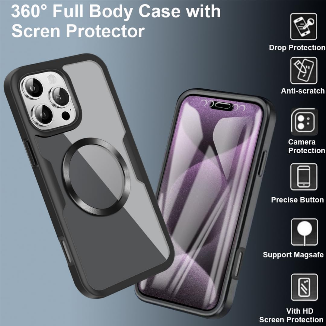 Aithne Case for Iphone 11, Compatible with Magsafe Full Body Protective Case with Built-In Screen Protector, Camera Protection Case, Shockproof Full Body Mobile Phone Case, Black image number 1