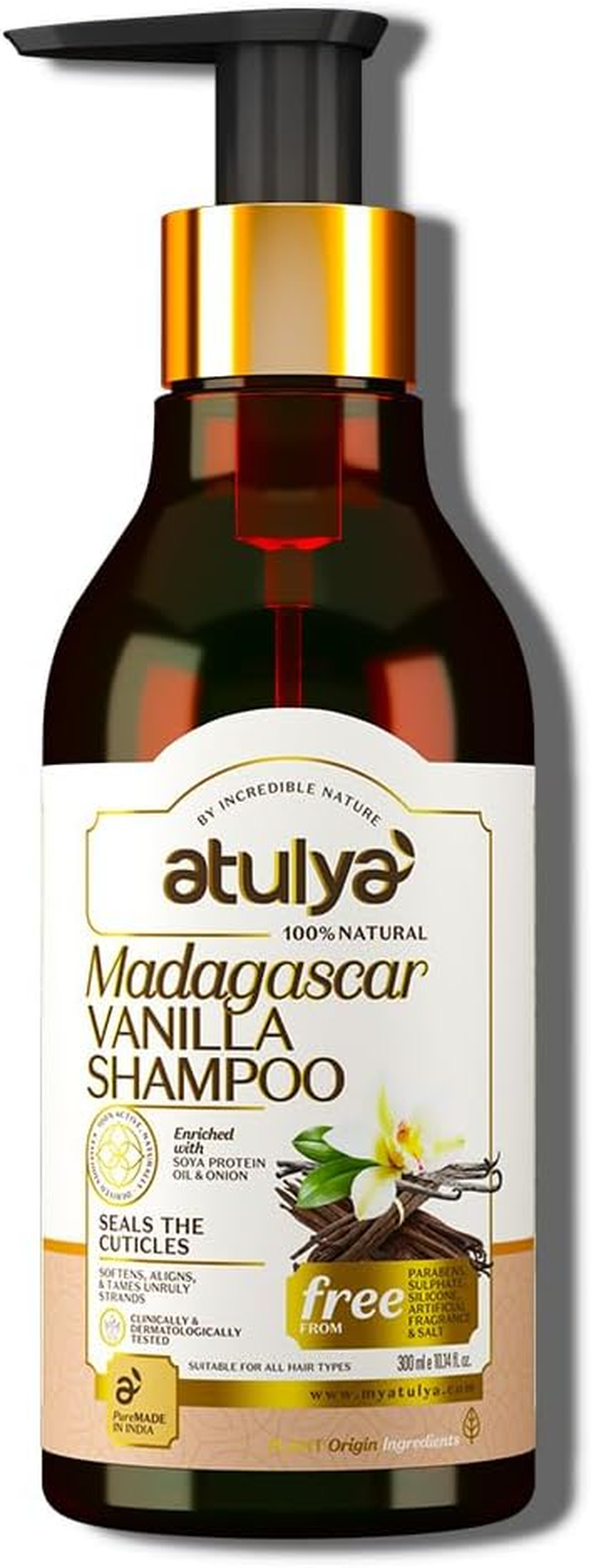 Atulya Madagascar Vanilla Shampoo Enriched with Soya Protein Oil and Onion - Paraben-Free, Silicone-Free, Sulphate-Free and Mineral Oil-Free (300 Ml) image number 4
