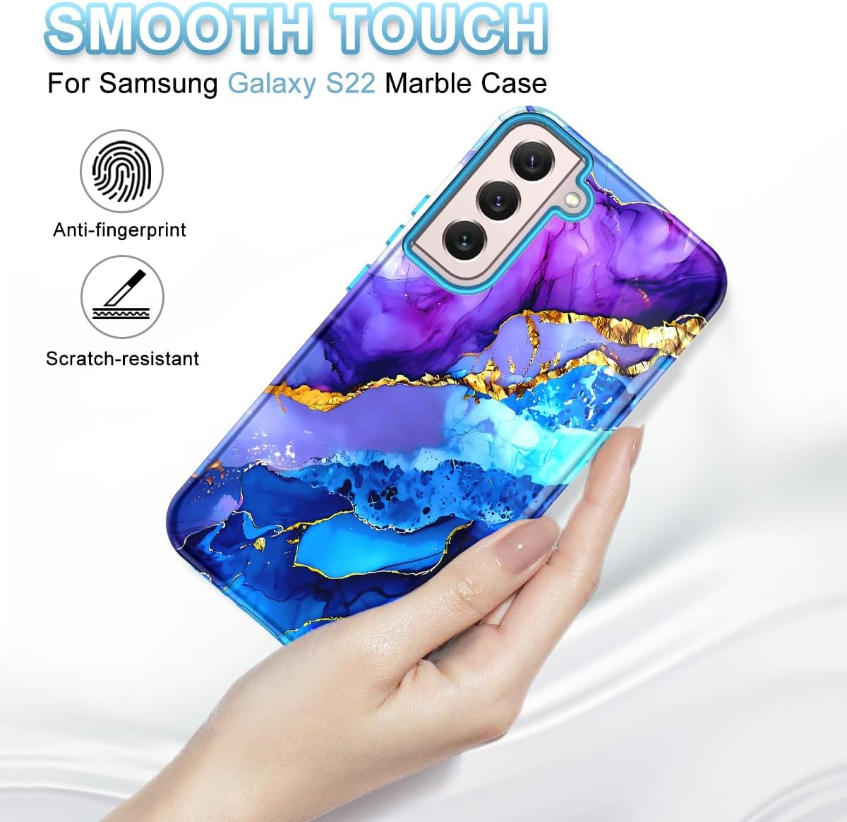 Btscase for Samsung Galaxy S22 5G Case,Marble Pattern 3 in 1 Heavy Duty Shockproof Full Body Rugged Hard Pc+Soft Silicone Drop Protective Women Girl Cover for Samsung Galaxy S22 6.1 Inch,Sky Blue - Colorful image number 6