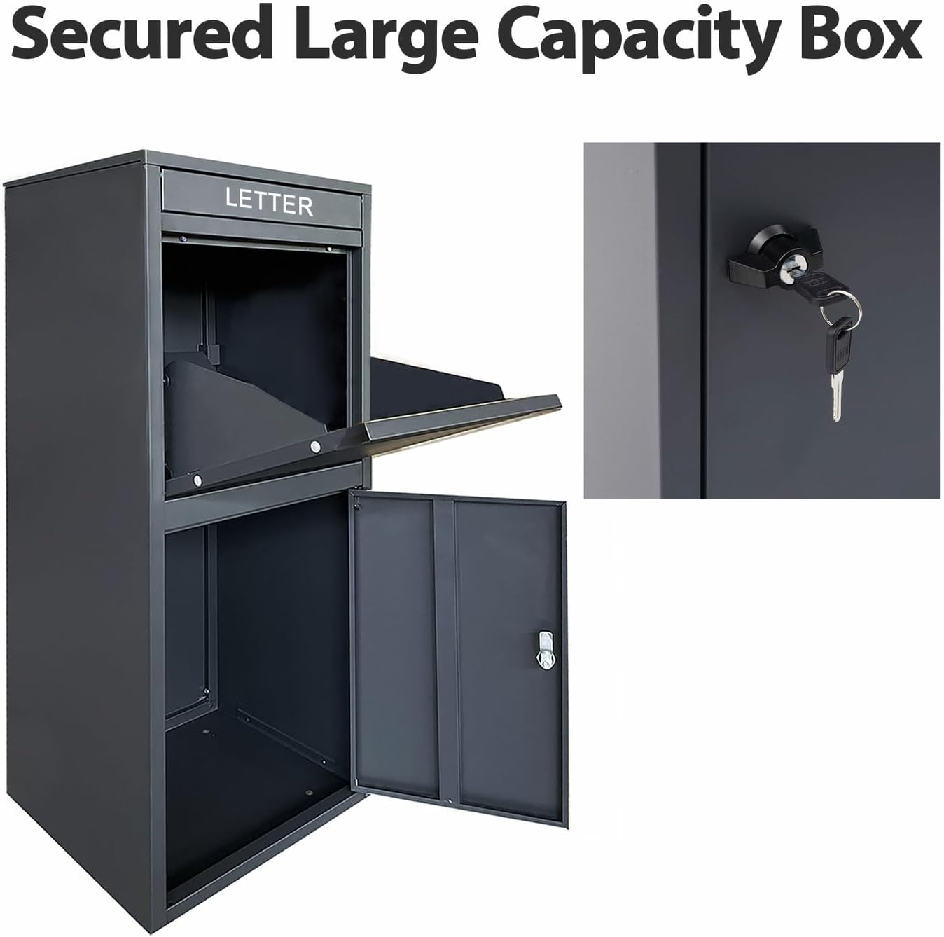 New Improved Glasshaus Steel Post Parcel Box Package Delivery Mail Box Locking Safe Drop Letterbox Storage (Solid Black) image number 5