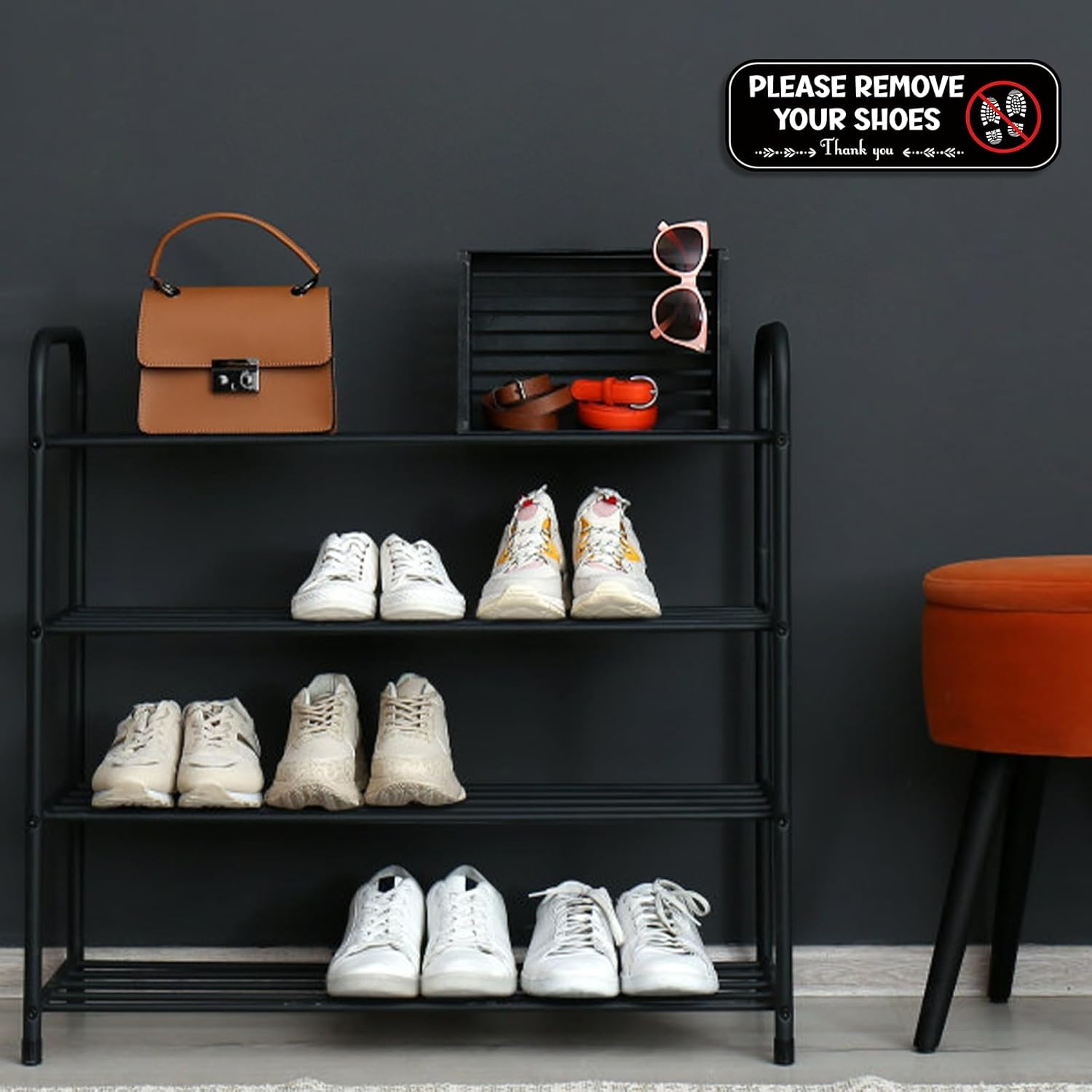 2Pcs Acrylic No Shoes Sign - Take Your Shoes off Sign for Front Door, Offices, Cafes, Restaurants & More image number 1