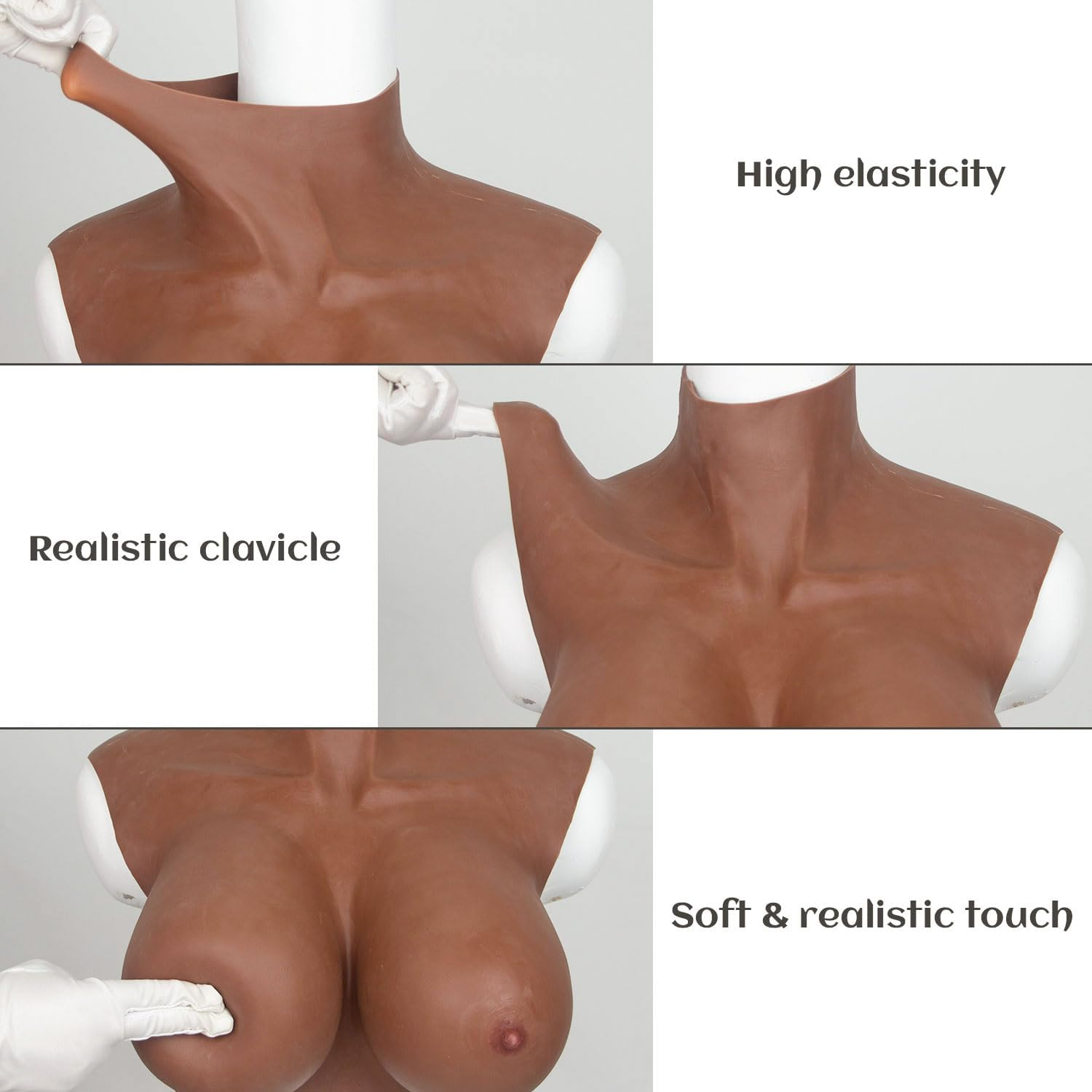 YINSUCDS Silicone Breastplate High Neck Fake Breastforms Crossdressing Breasts C-G Cup for Transgender Drag Queen Cosplay image number 2