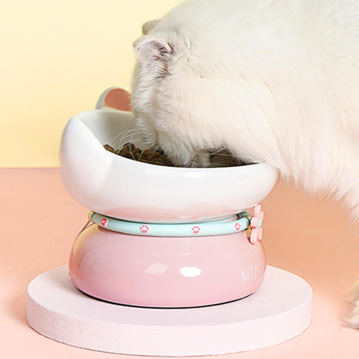 Raised Ceramic Cat Bowl - Cat Dish Backflow Prevention | Cute Slanted Mouth Raised Cat Bowls Stable for Food and Water image number 5