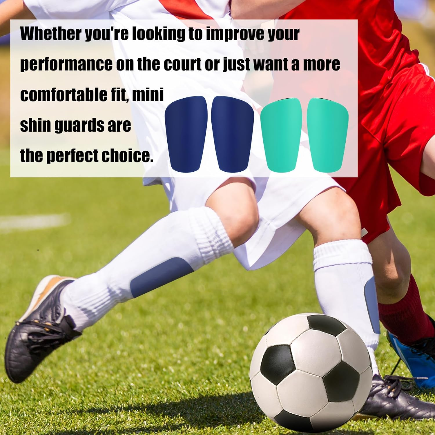 2 Pairs Small Soccer Shin Guards for Youth Adults, 4.33X2.36In Lightweight Mini Tiny Football Shin Pads Breathable Protective Gear for All Ages Kids Boys Girls (Lake Blue, Dark Blue) image number 3