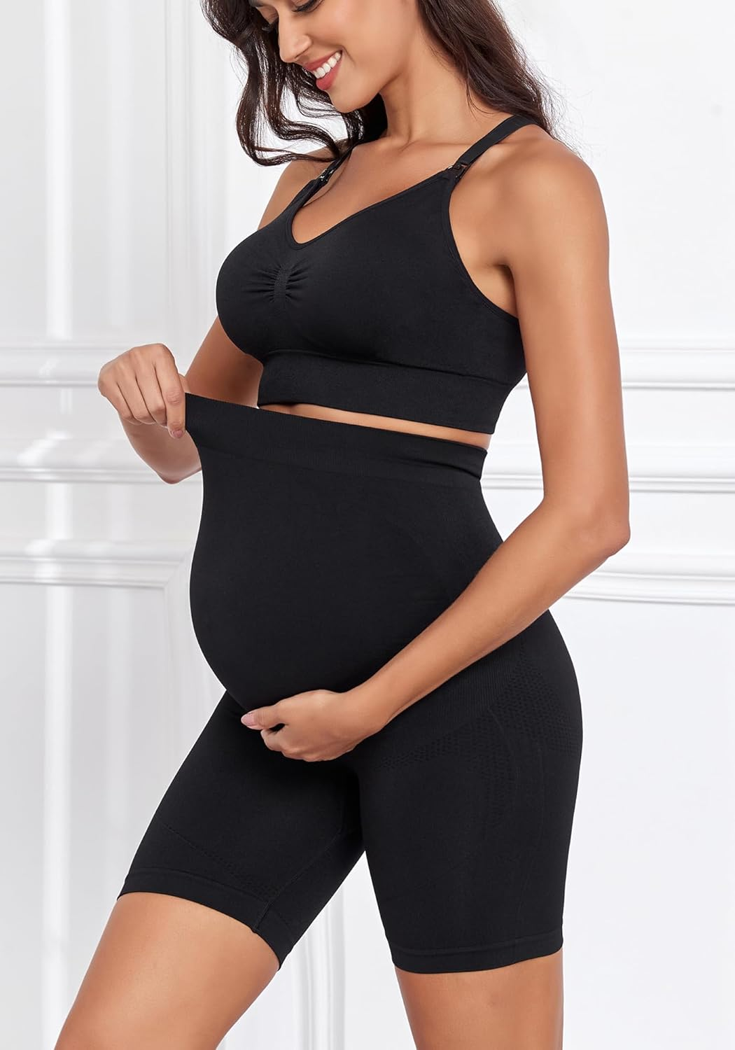 Lataly Womens Nursing Maternity 2 Piece Workout Set for Breastfeeding-Bra&Yoga Shorts for Pregnancy Activewear Outfit image number 2