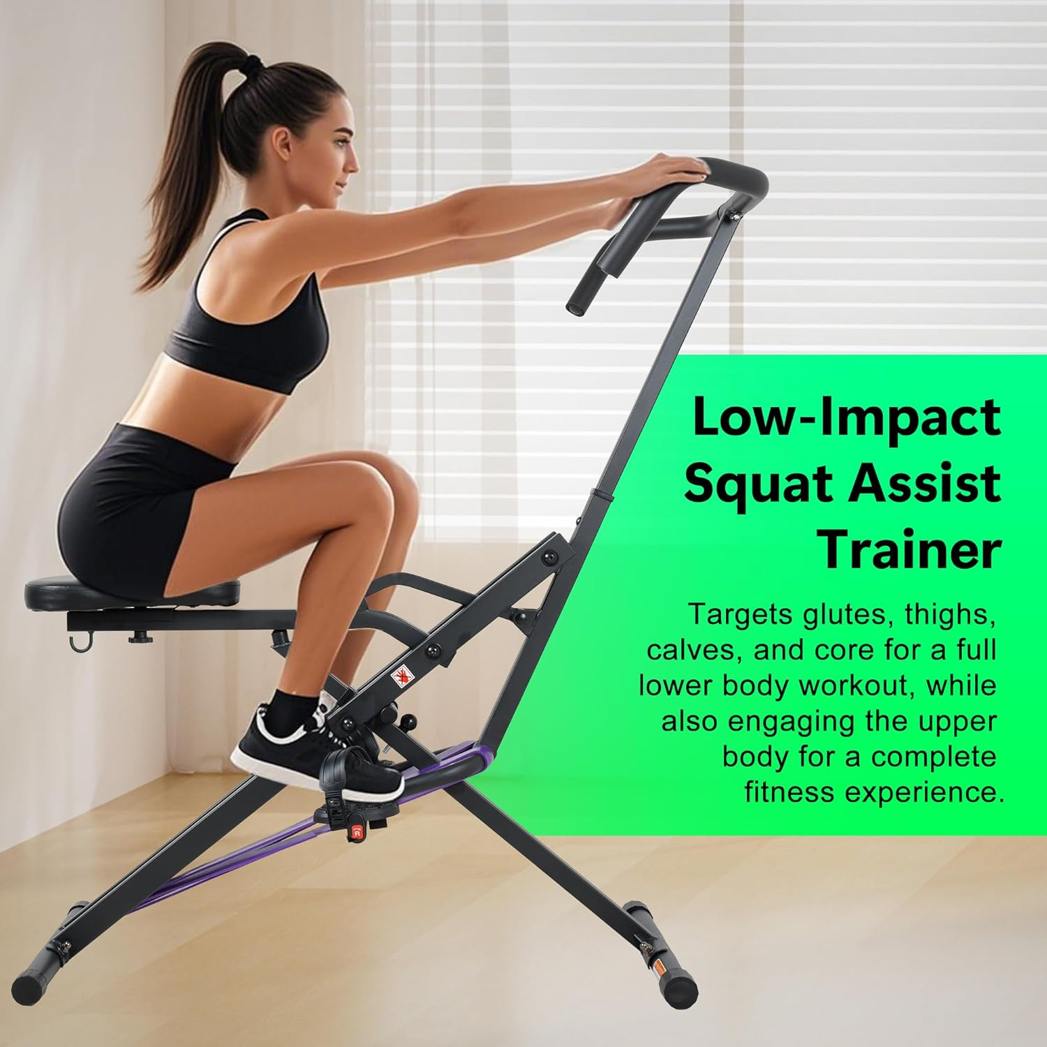 Leikefitness Squat Machine for Leg, Black Fitness Machine for Botty Glutes Butt Thighs Squat Assist Trainer 2 in 1 Ride & Rowing Machine for Home image number 2