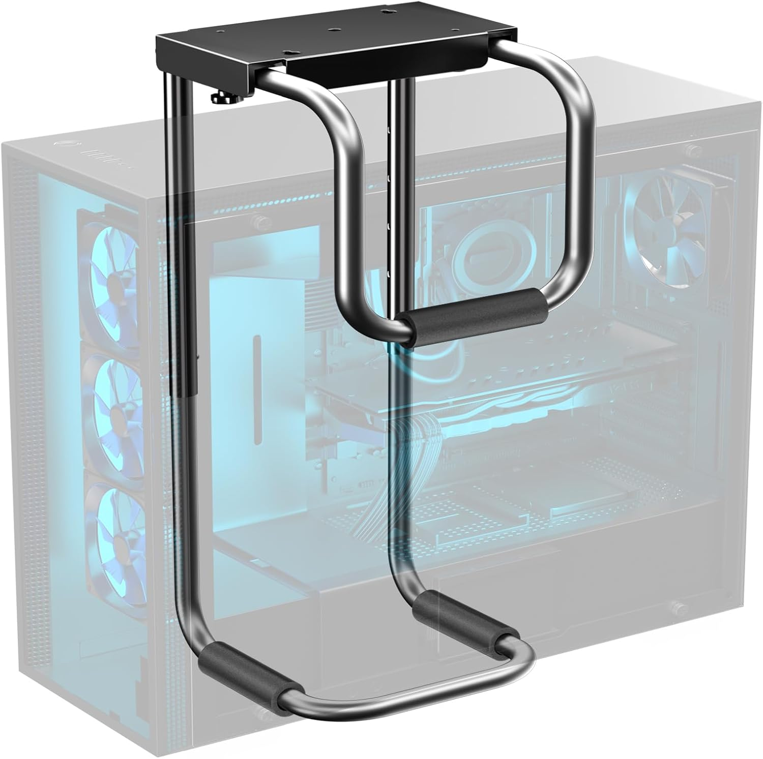 Heavy Duty Adjustable Under-Desk PC Mount Fits Most Computer Cases, Computer Case Holder with Protective Padding, Good Air Circulation, Supports up to 30 Kg, Black image number 2