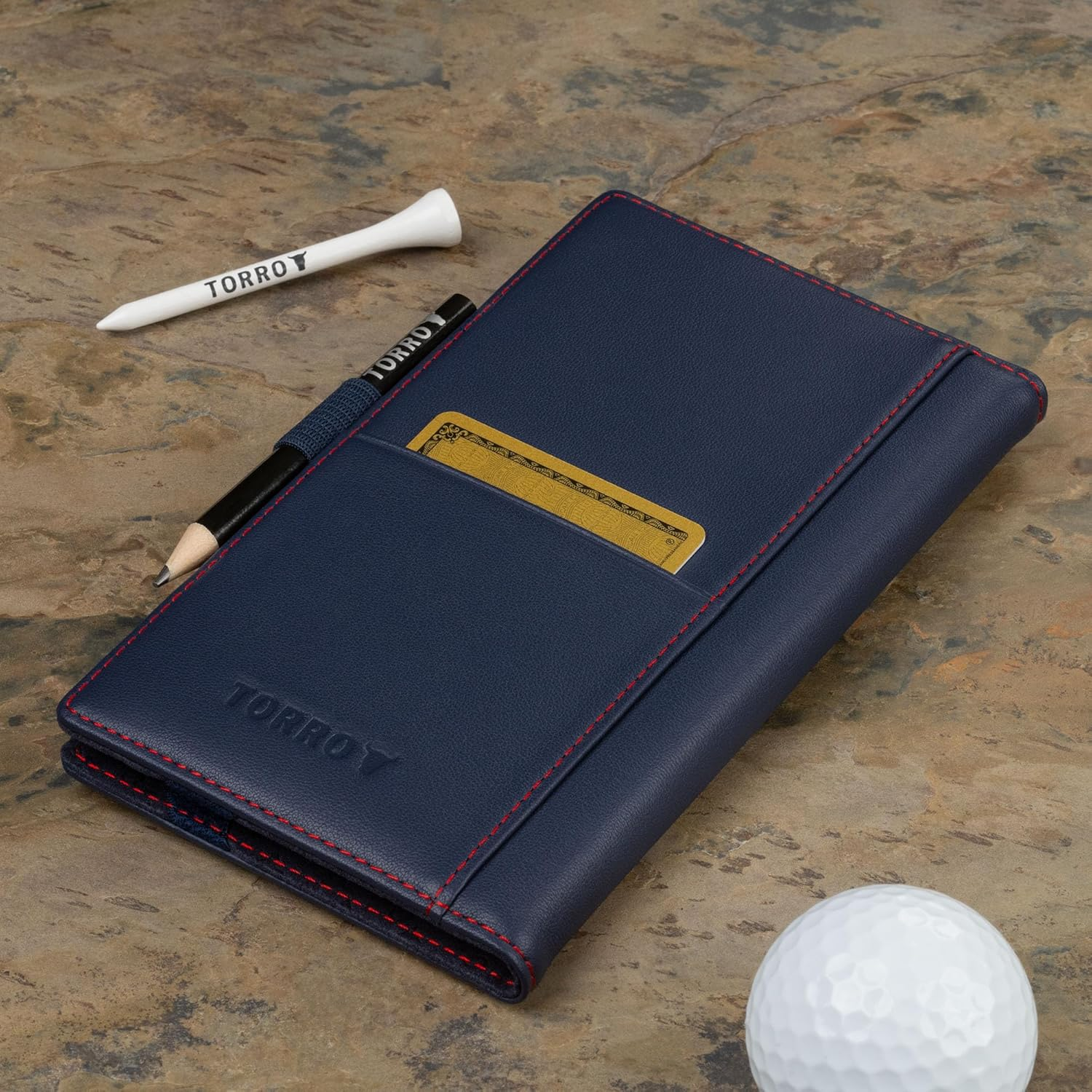 TORRO Regular Golf Scorecard Holder &ndash; Genuine Leather Golf Score Card Wallet with Card Slot and Pencil Loop (Navy Blue) image number 5