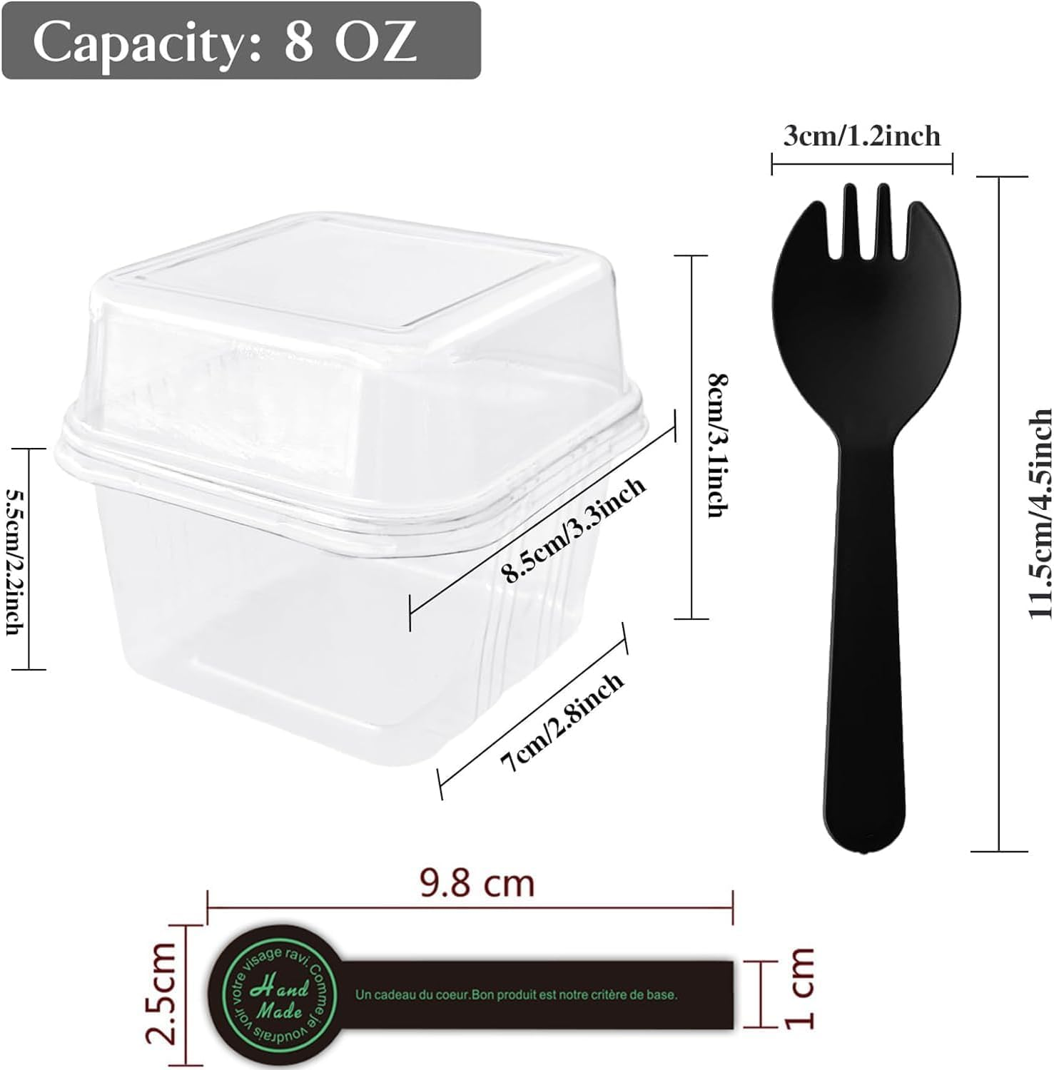 50Pack 8 Oz Square Plastic Dessert Cups, Reusable Clear Plastic Yogurt Parfait Cups with Lids and Individually Wrapped Spoons, for Cupcake Mousse Yogurt Pudding Mousse Fruits image number 1