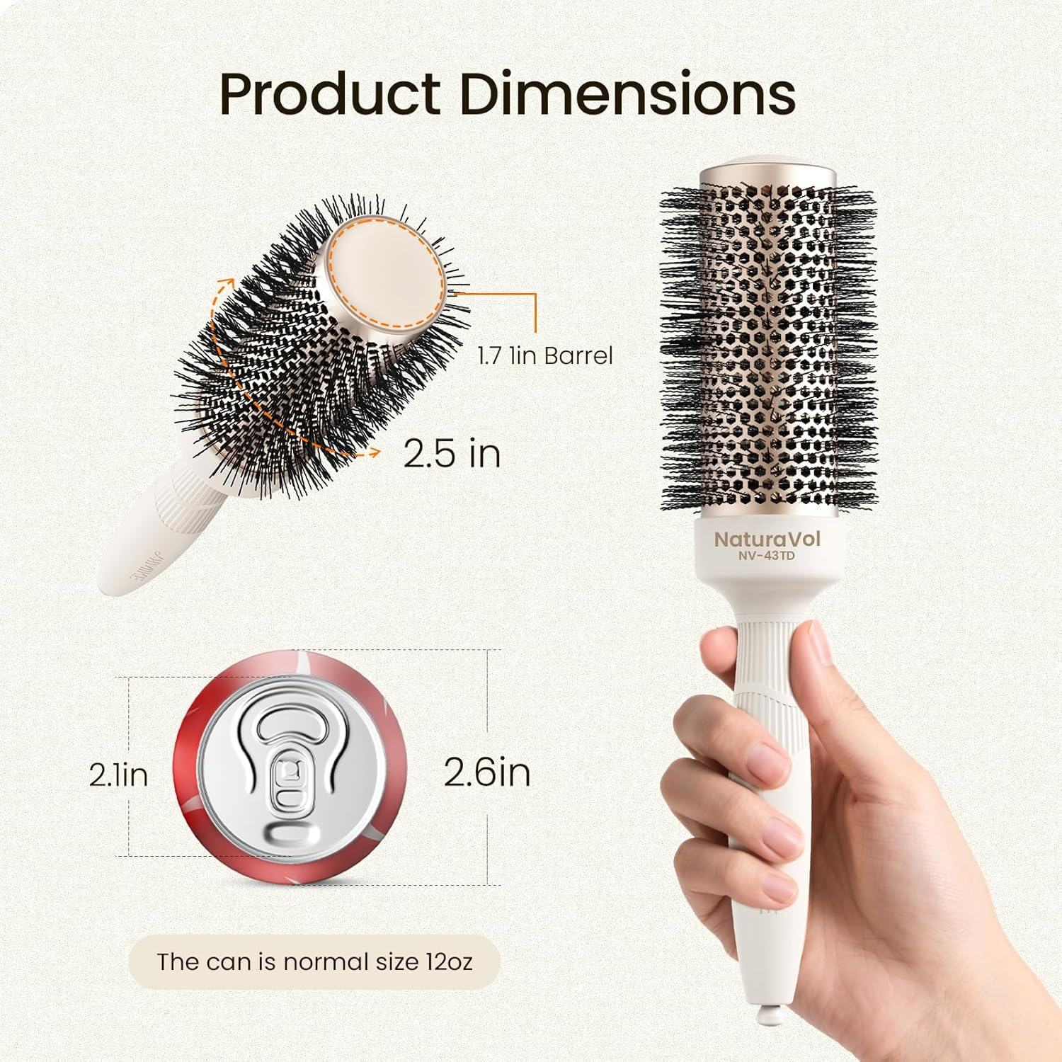 AIMIKE round Brush for Blow Out, Naturavol Medium round Hair Brush for Fine Hair with Nano Thermal Ceramic Tech, for Blow Drying & Styling, Adds Volume & Smoothness (1.7 Inch Barrel, 2.5 Inch Bristle) image number 6