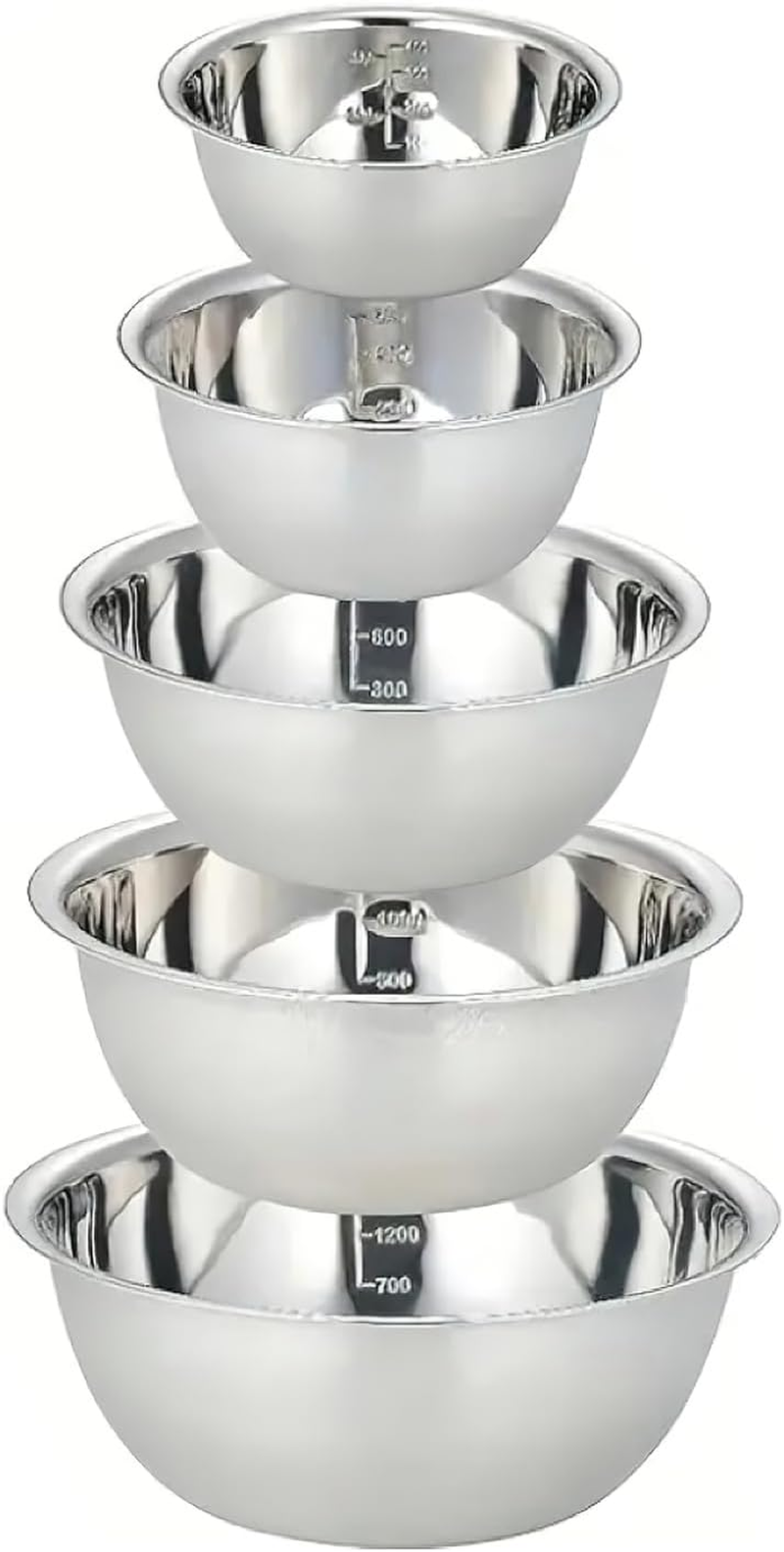 5PCS Stainless Steel Mixing Bowl Set, Multi-Functional Thick Large Bowls with Measurement Marks Ideal for Baking Salad Preparation Washing Vegetables image number 2