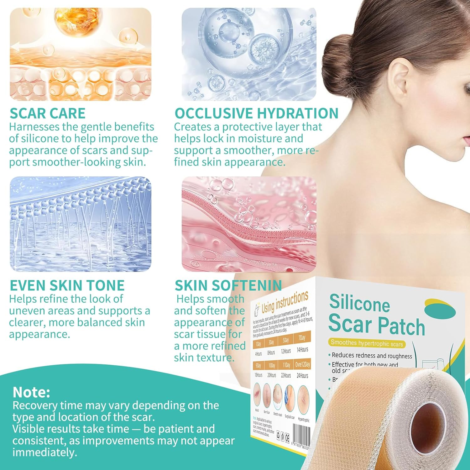 Silicone Scar Tape, Soft Silicone Scar Sheets, Reusable Medical Grade Scar Gel Patch Strips Roll for Wrinkles, Tummy Tuck, Surgical Marks, C-Section, Keloid Bump Removal, 1.6'' X 60'' image number 6