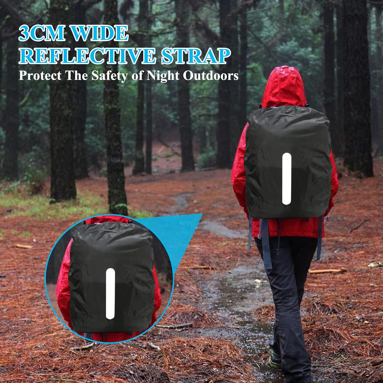 Rain Cover for Backpacks with Reflective Strips, 15L-50L Waterproof Backpack Rain Cover with Storage Bag, Rain Cover School Bag for Hiking, Camping, Travel, Cycling image number 3
