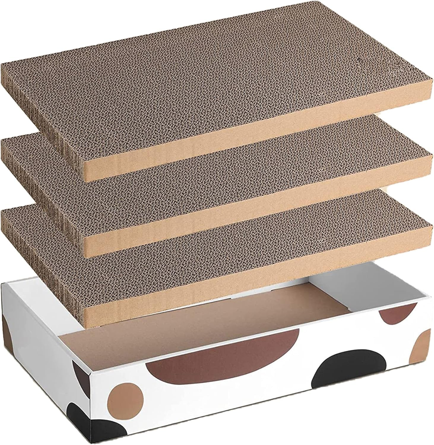 Mumoo Bear 3 Packs Cat Scratcher Pad with Cat Box,Durable Cat Scratcher Cardboard Refill,3 in 1 Recyclable Cardboard Cat House Suitable for Cats to Rest,Grind Claws and Play,Reversible Scratch Box image number 2