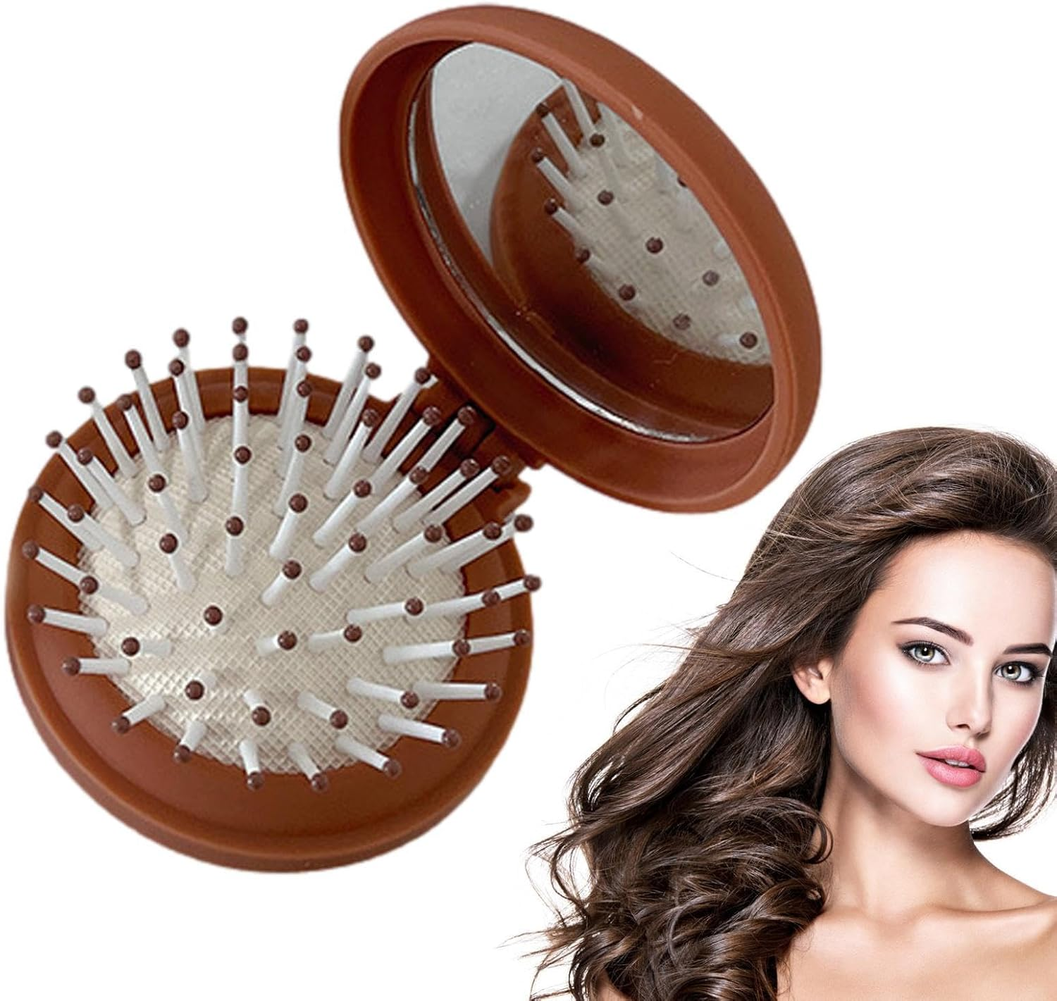 Pocket Hair Brush - Miini Travel Hair Brush, Handy Pocket Hair Brush | Compact Design Small Folding Hair Brush with Miirror, Pocket Hair Comb for Bag