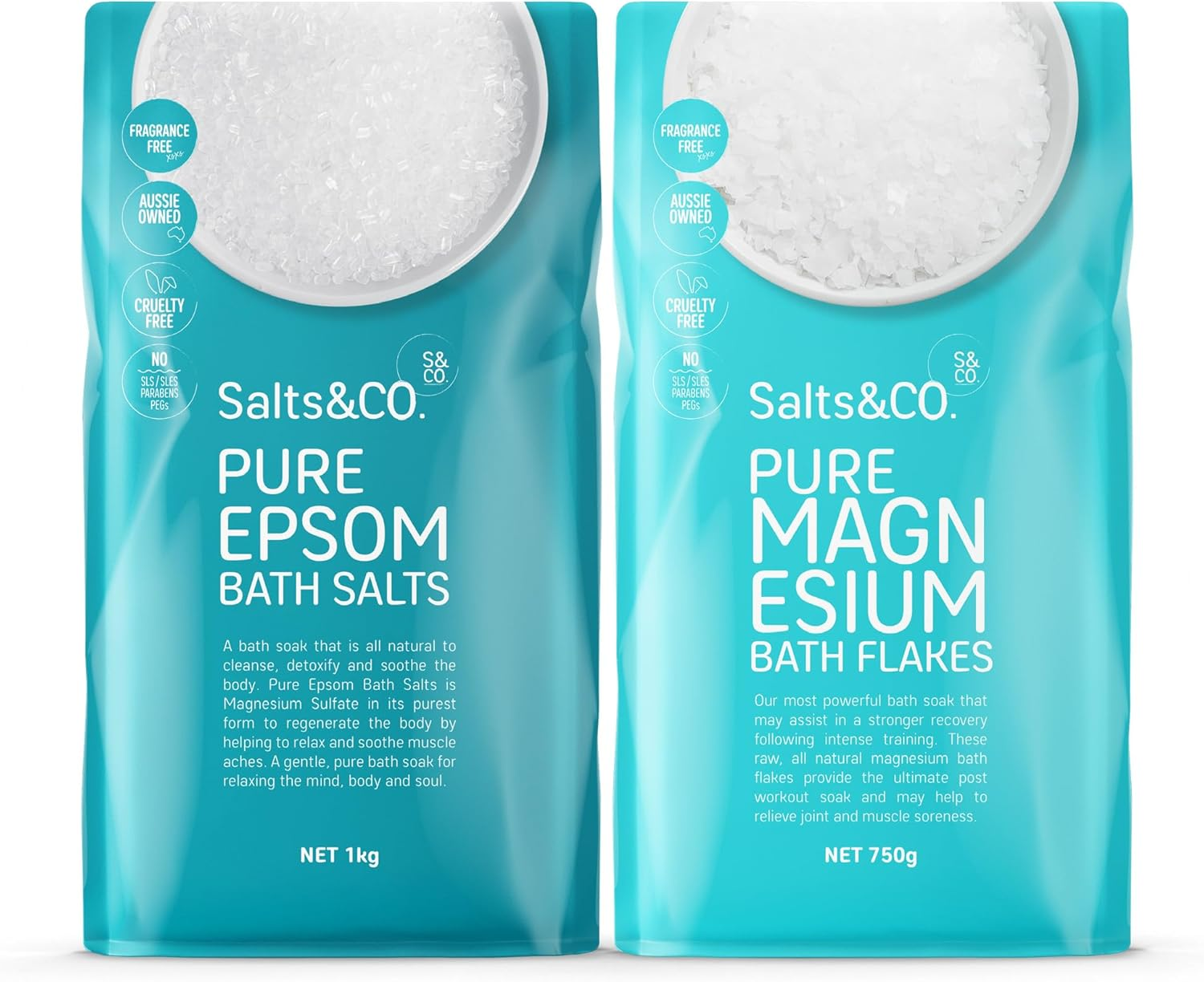 Salts & Co. Pure Magnesium Bath Flakes (750G) and Pure Epsom Bath Salts (1 Kg) BUNDLE image number 3